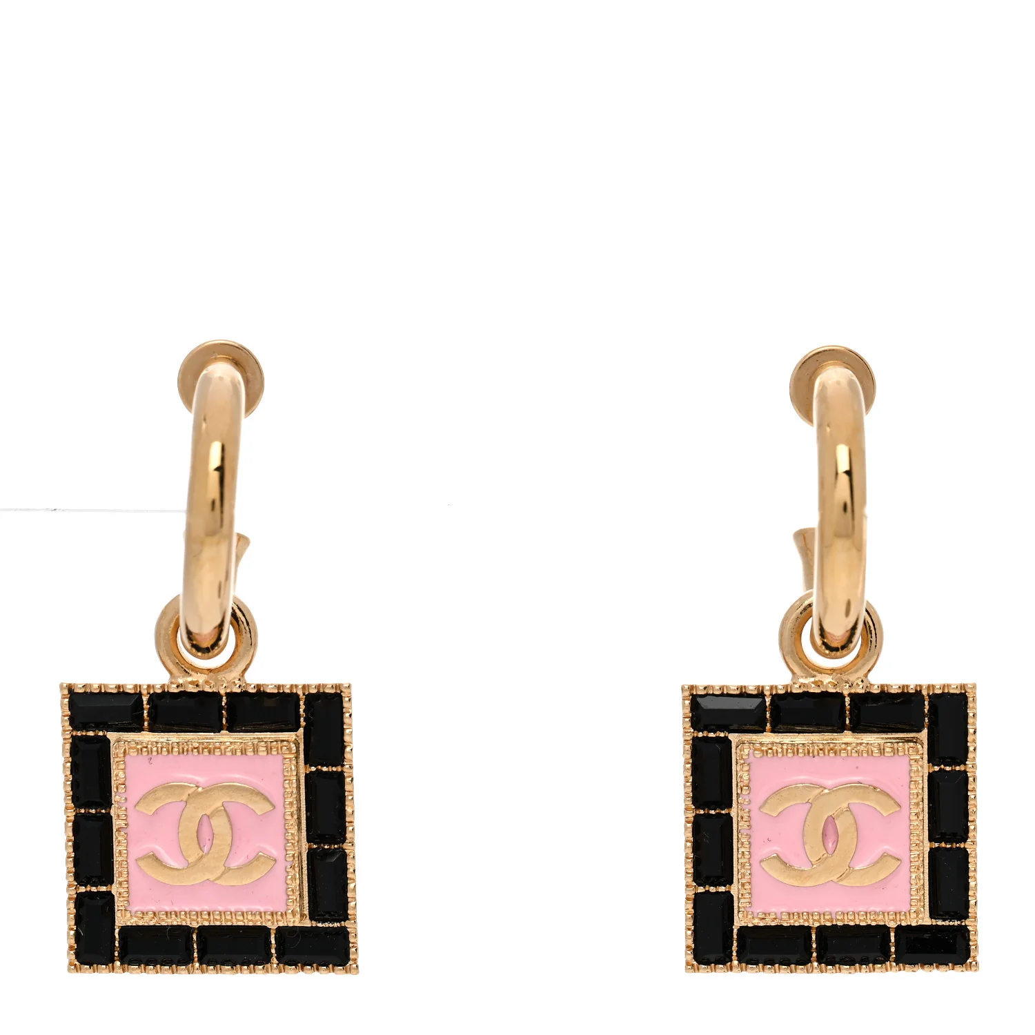 Metal Resin CC Square Drop Earrings Gold Transparent