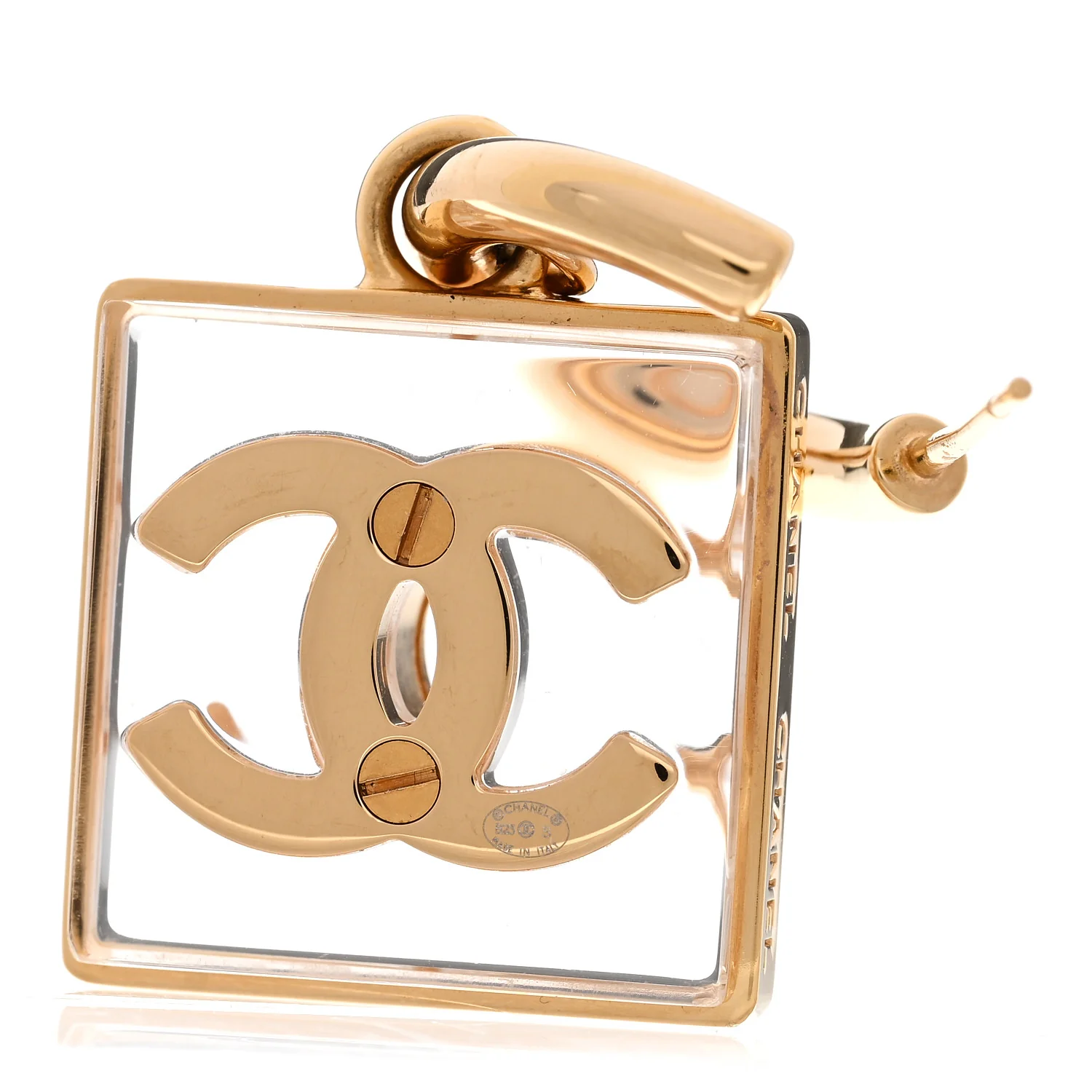 Metal Resin CC Square Drop Earrings Gold Transparent - Image 10