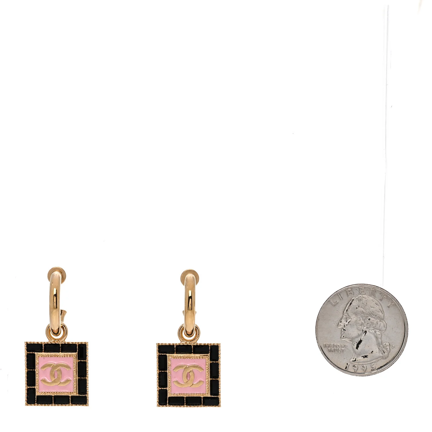 Metal Resin CC Square Drop Earrings Gold Transparent - Image 3