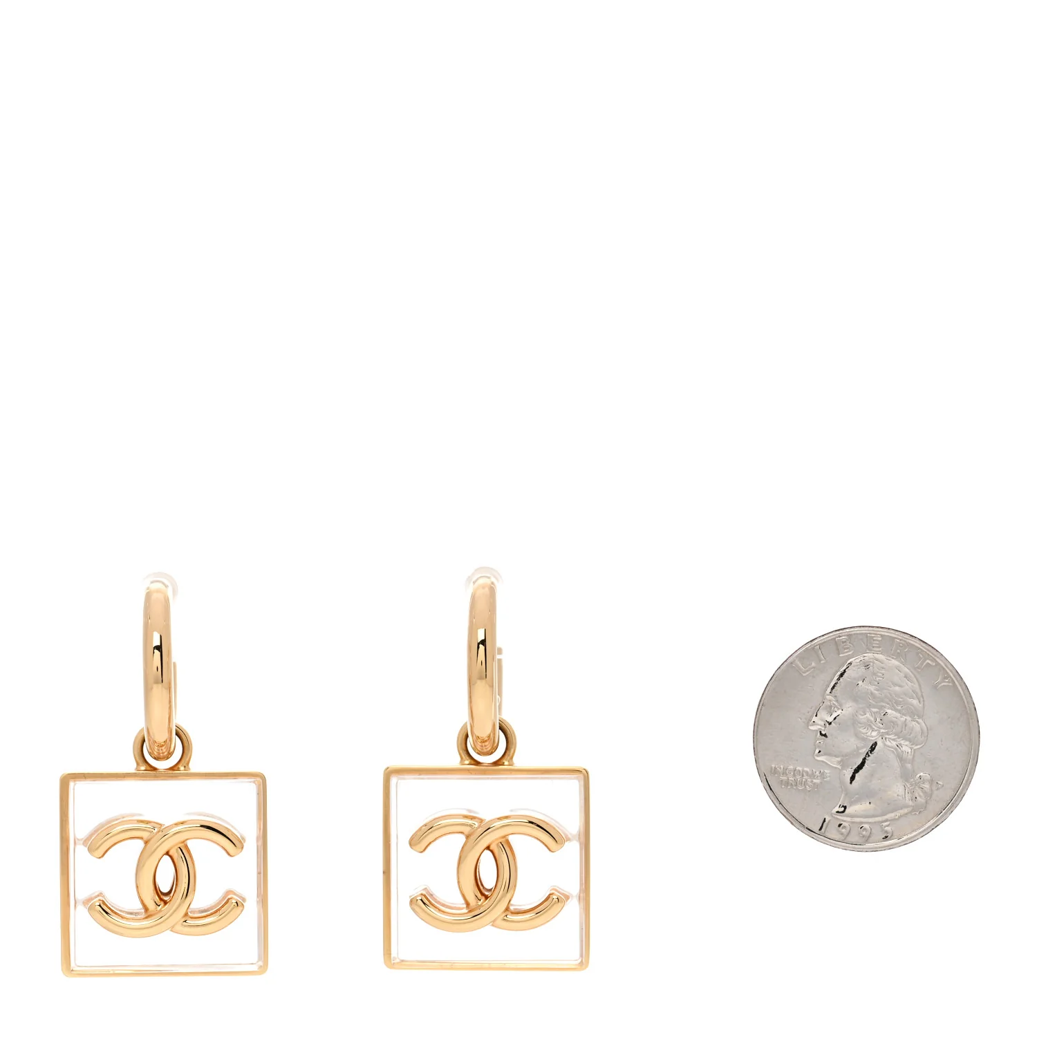 Metal Resin CC Square Drop Earrings Gold Transparent - Image 4