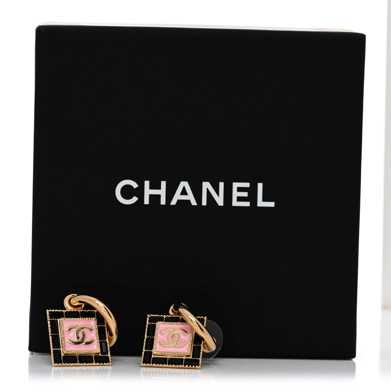 Metal Resin CC Square Drop Earrings Gold Transparent - Image 9