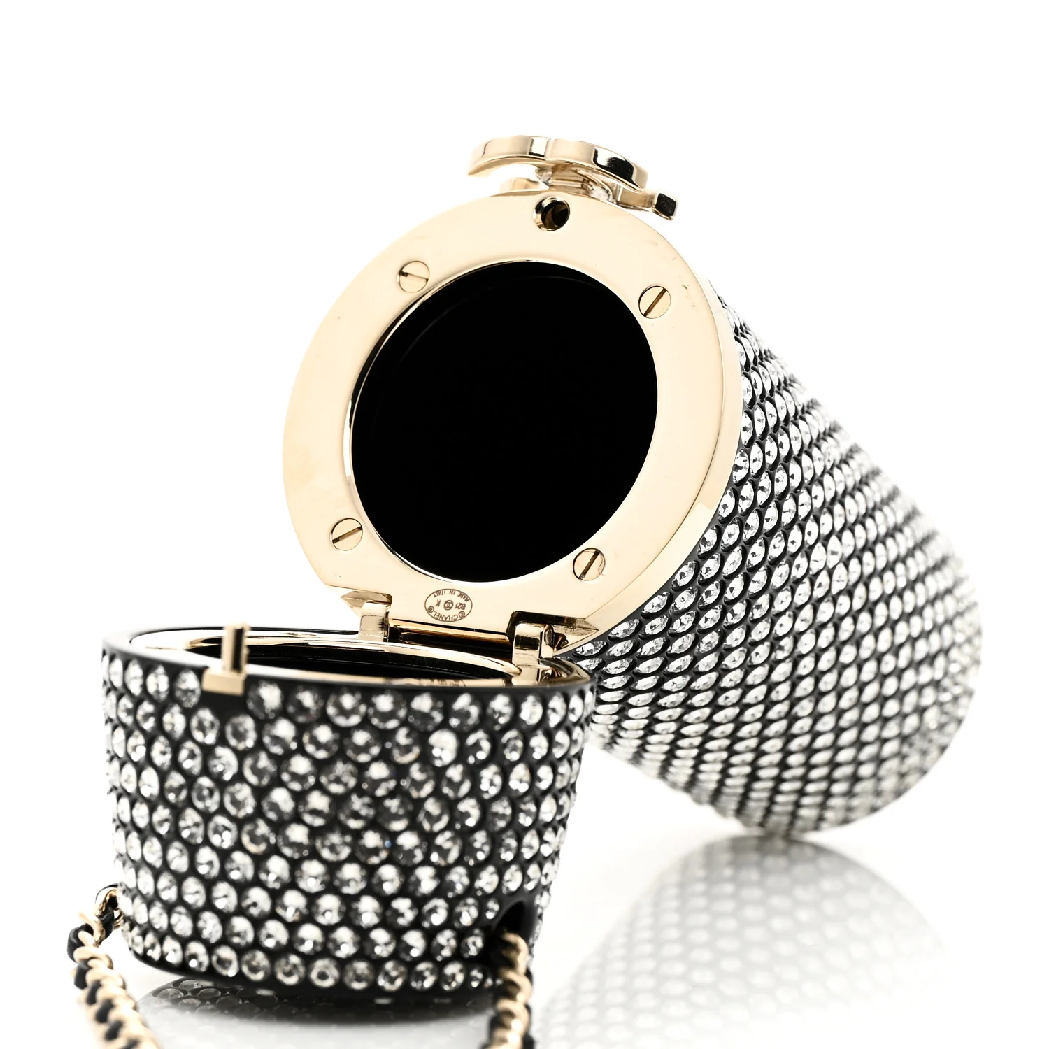 Metal Resin Lambskin Crystal Lipstick Case Long Necklace On Chain Silver Black Gold - Image 5