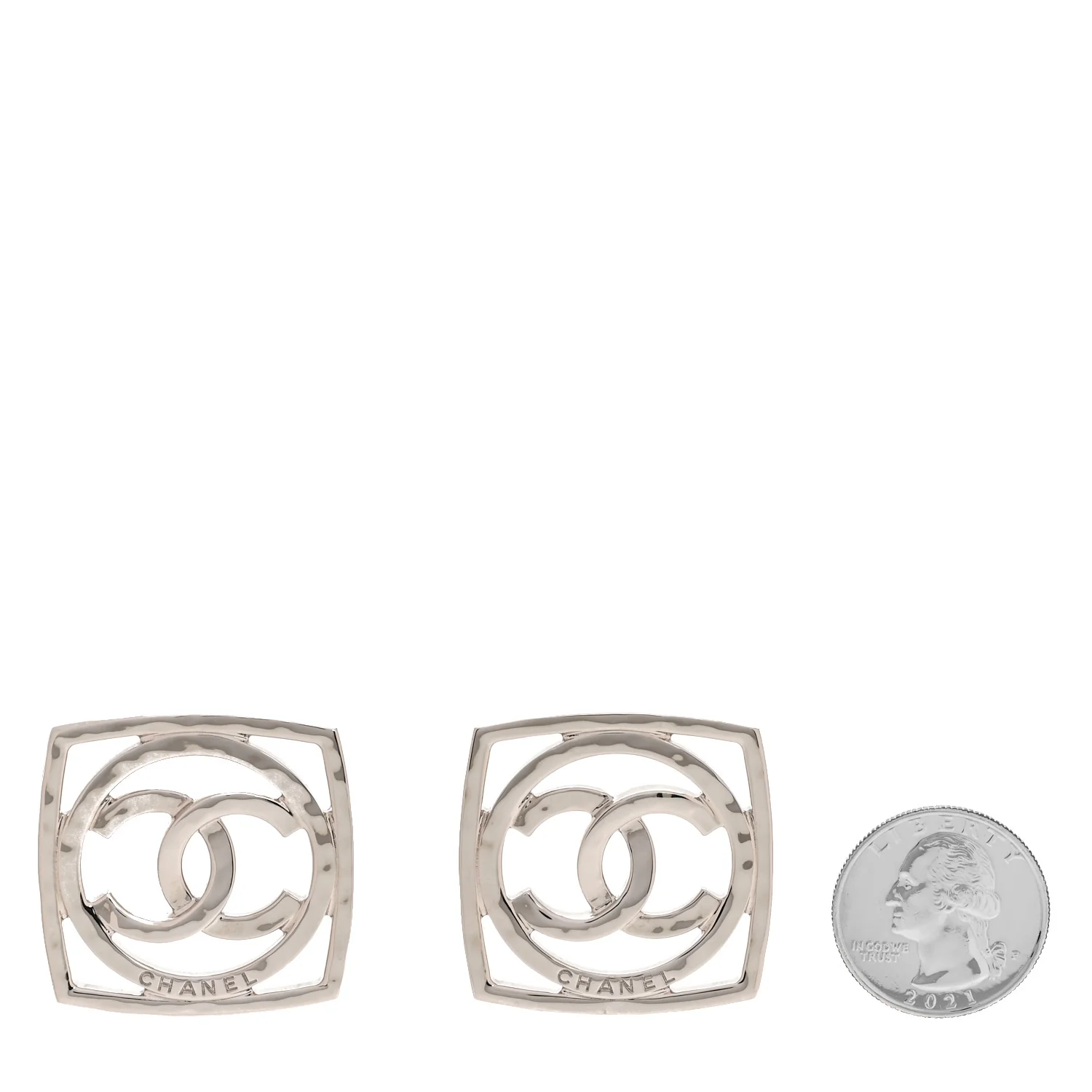Metal Square CC Earrings Silver - Image 2