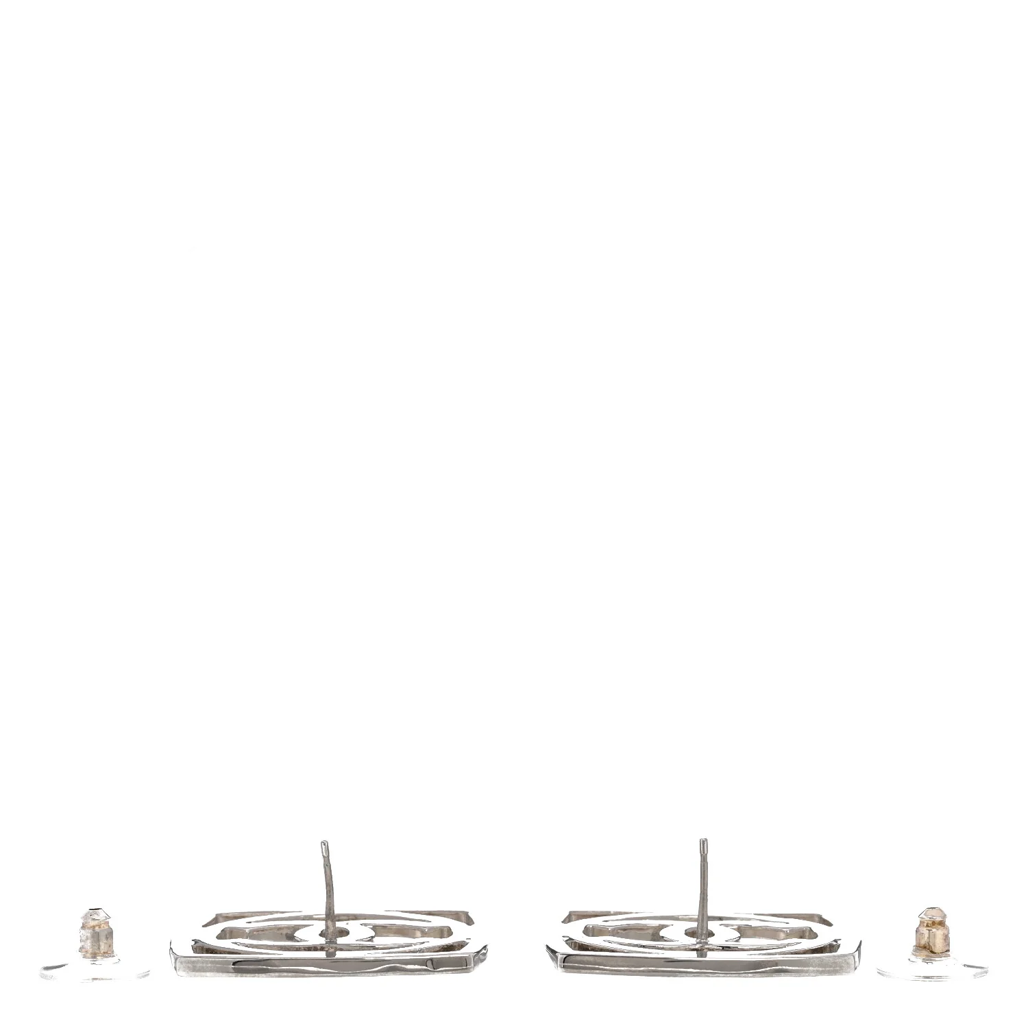 Metal Square CC Earrings Silver - Image 3