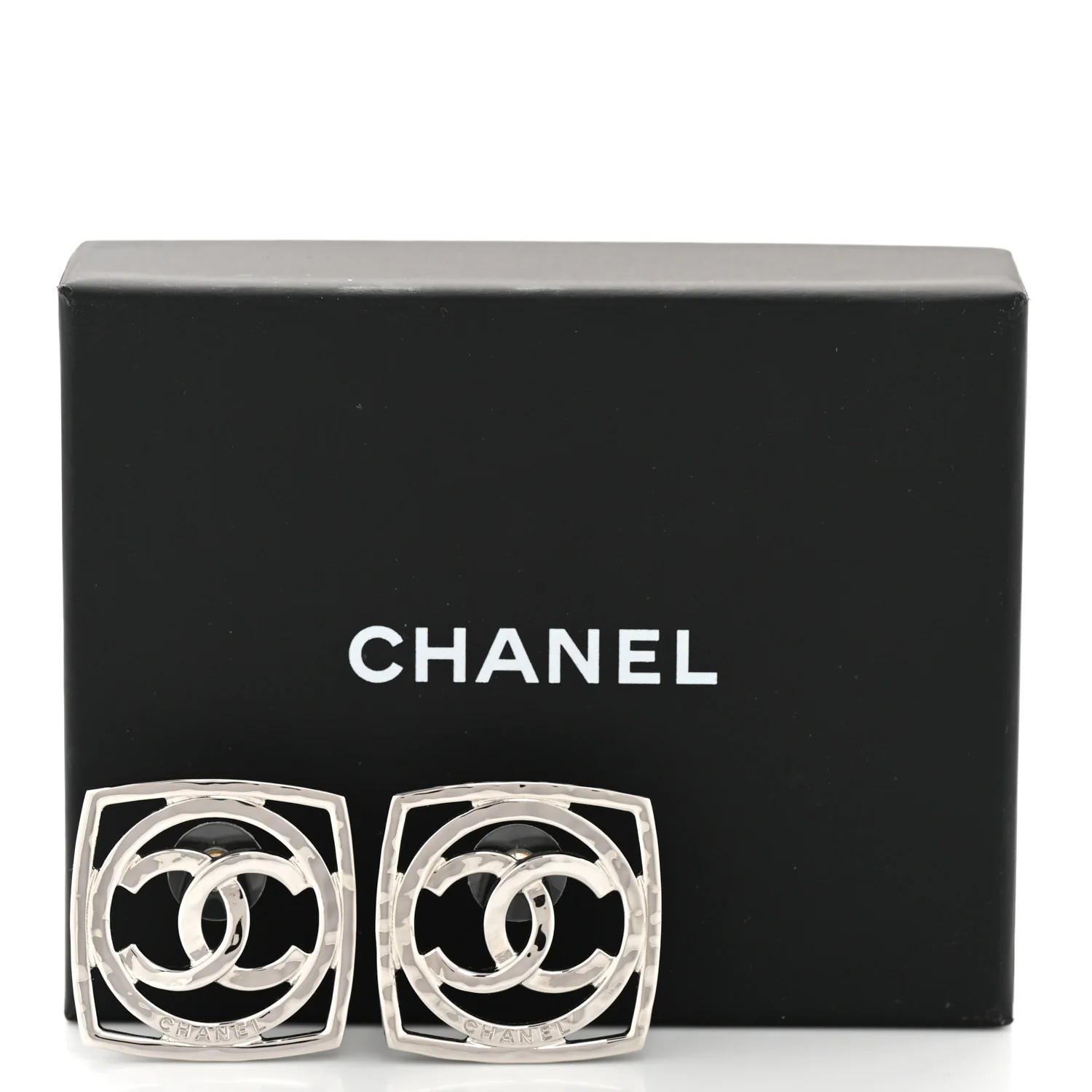 Metal Square CC Earrings Silver - Image 5