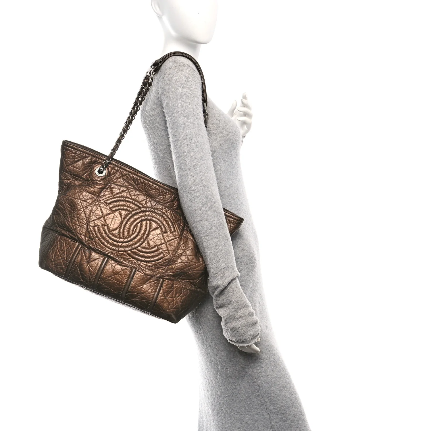 Metallic Aged Calfskin Large Shopping In Moscow Tote Bronze - Image 2