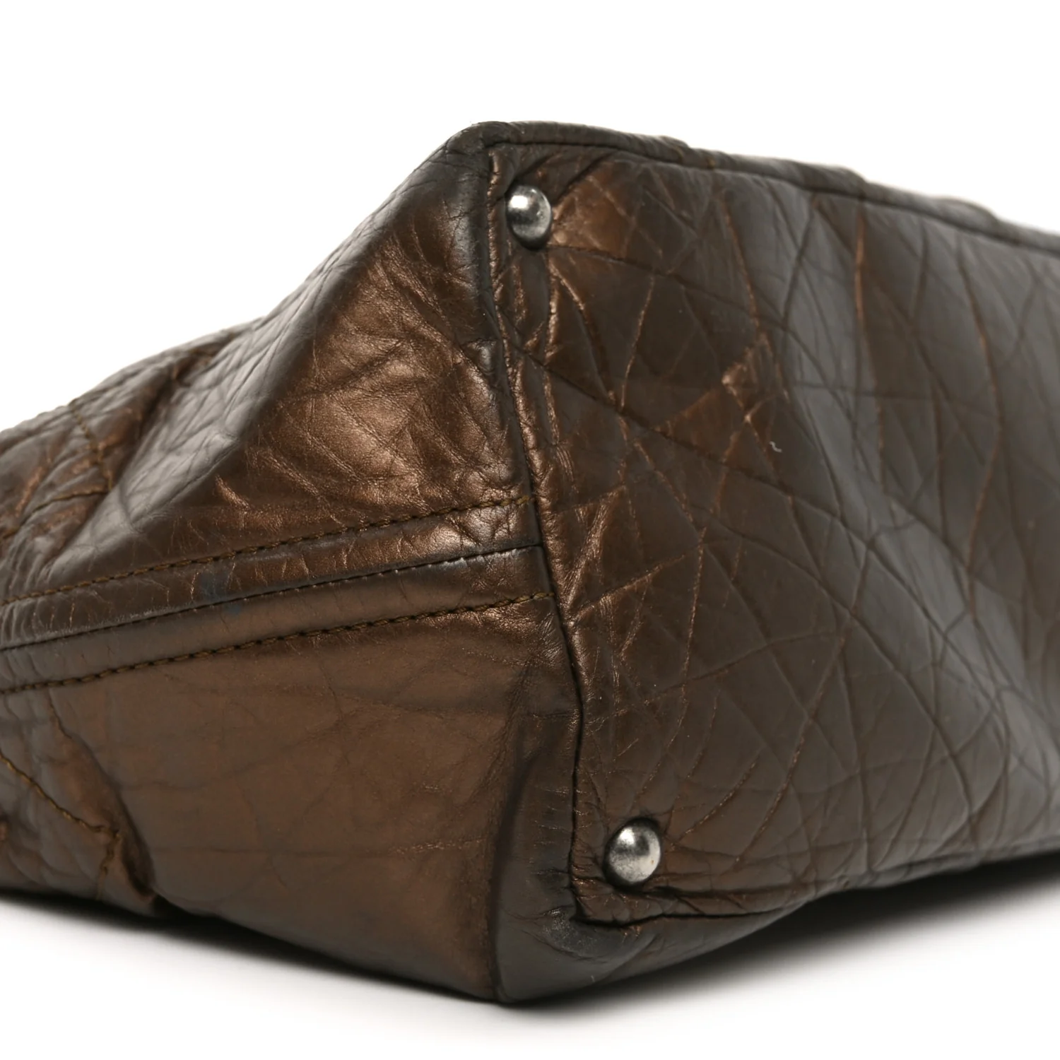 Metallic Aged Calfskin Large Shopping In Moscow Tote Bronze - Image 9