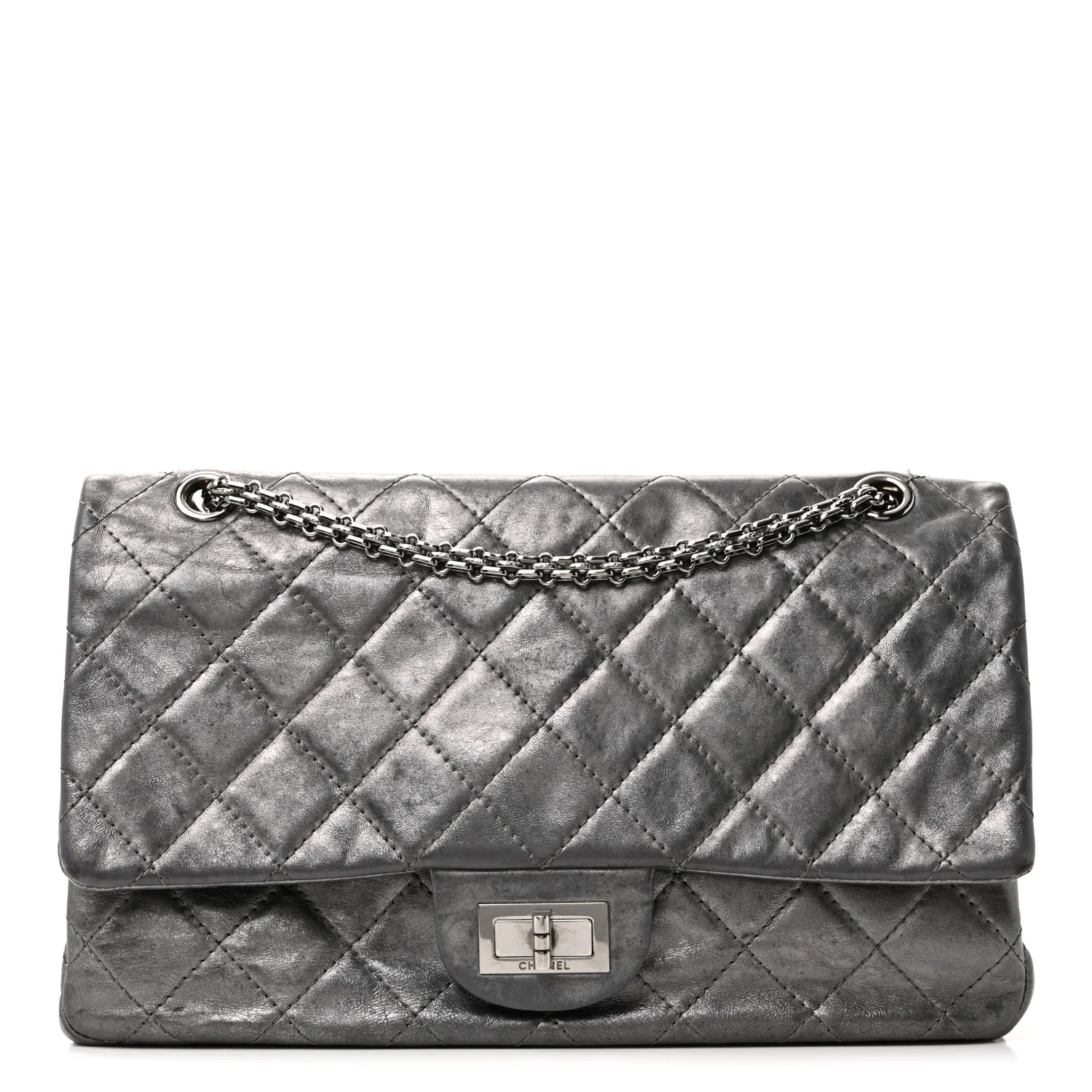 Metallic Aged Calfskin Quilted 2.55 Reissue 227 Flap Dark Silver - Image 3