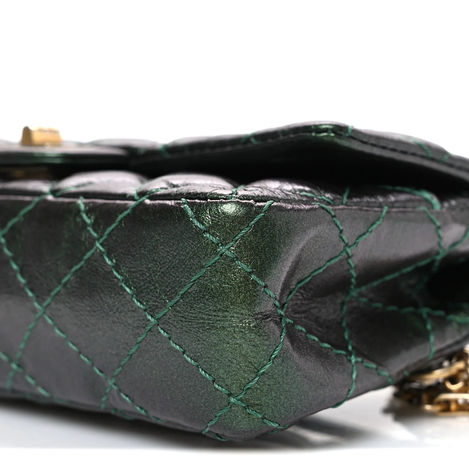 Metallic Aged Calfskin Quilted 2.55 Reissue Flap Belt Bag Clutch Green - Image 10