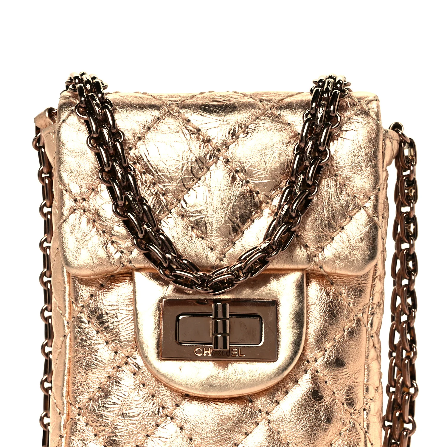 Metallic Aged Calfskin Quilted 2.55 Reissue Phone Case Rose Gold - Image 8