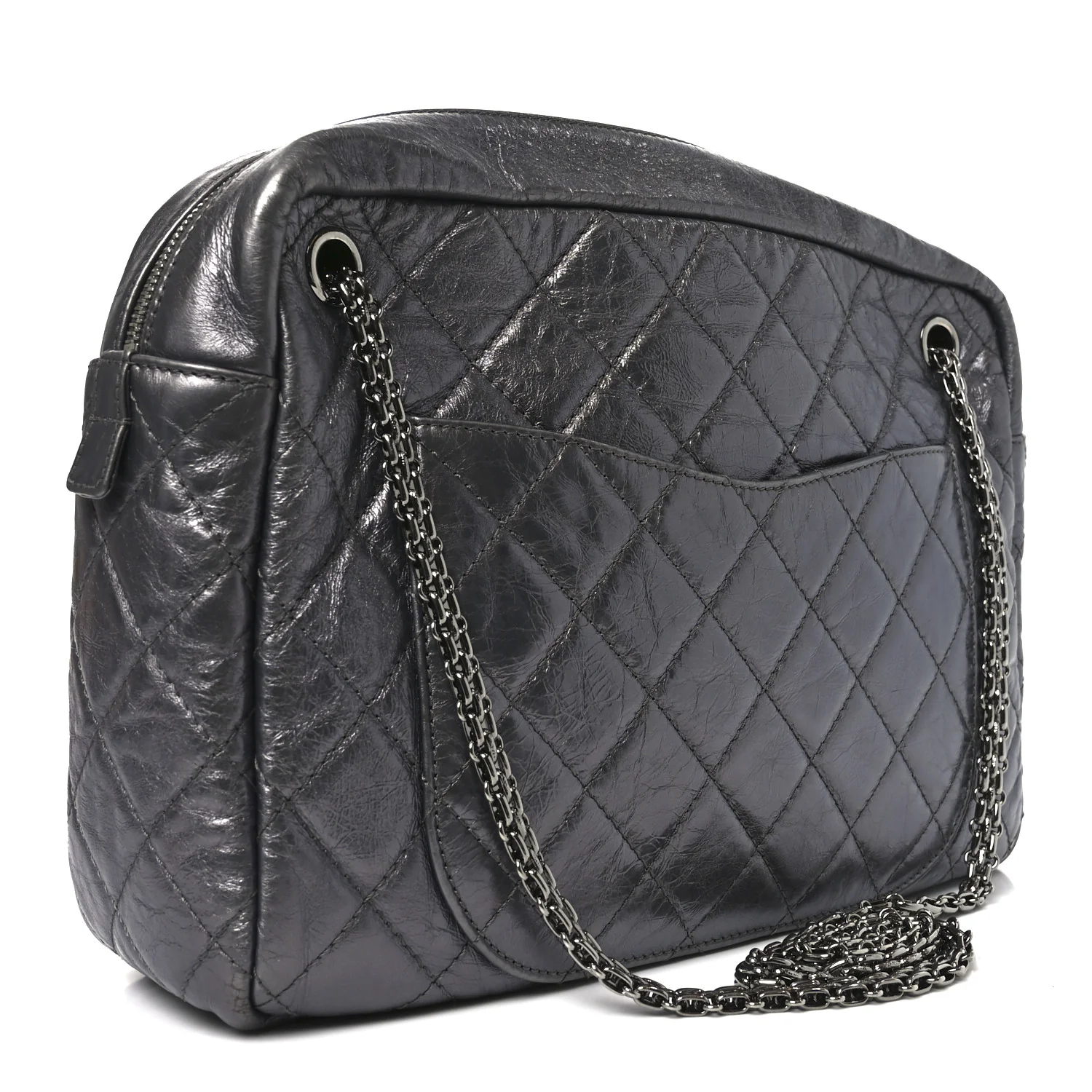 Metallic Aged Calfskin Quilted Large Reissue Camera Case Dark Silver - Image 3