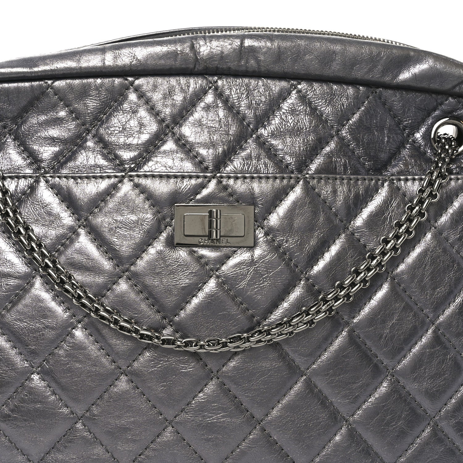 Metallic Aged Calfskin Quilted Large Reissue Camera Case Dark Silver - Image 8