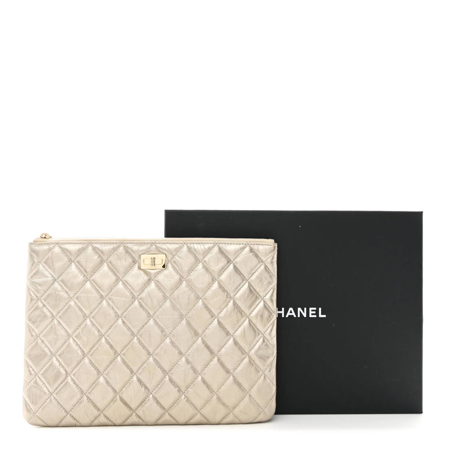 Metallic Aged Calfskin Quilted Medium 2.55 Reissue Cosmetic Case Gold - Image 8