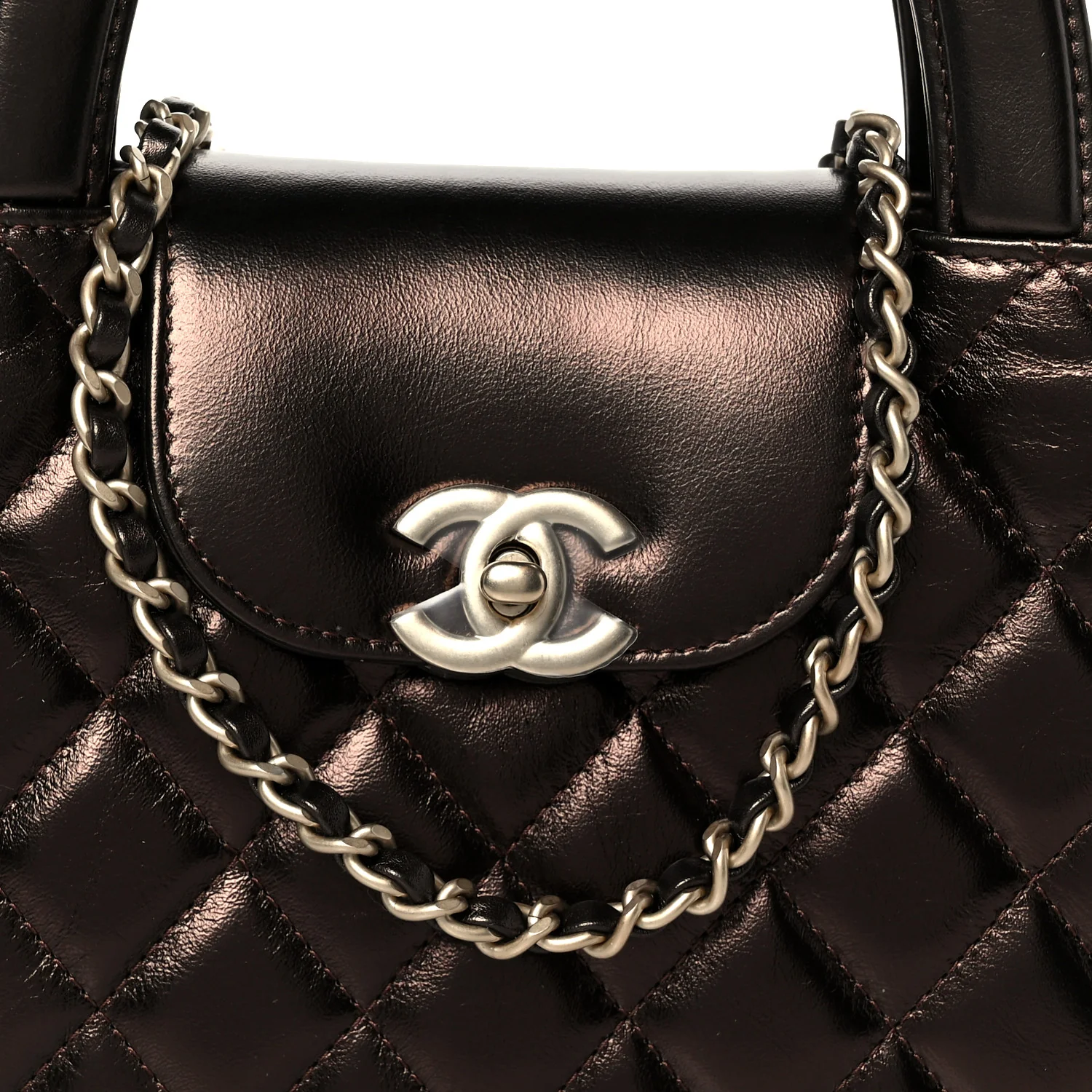 Metallic Aged Calfskin Quilted Nano Kelly Shopper Light Brown - Image 8