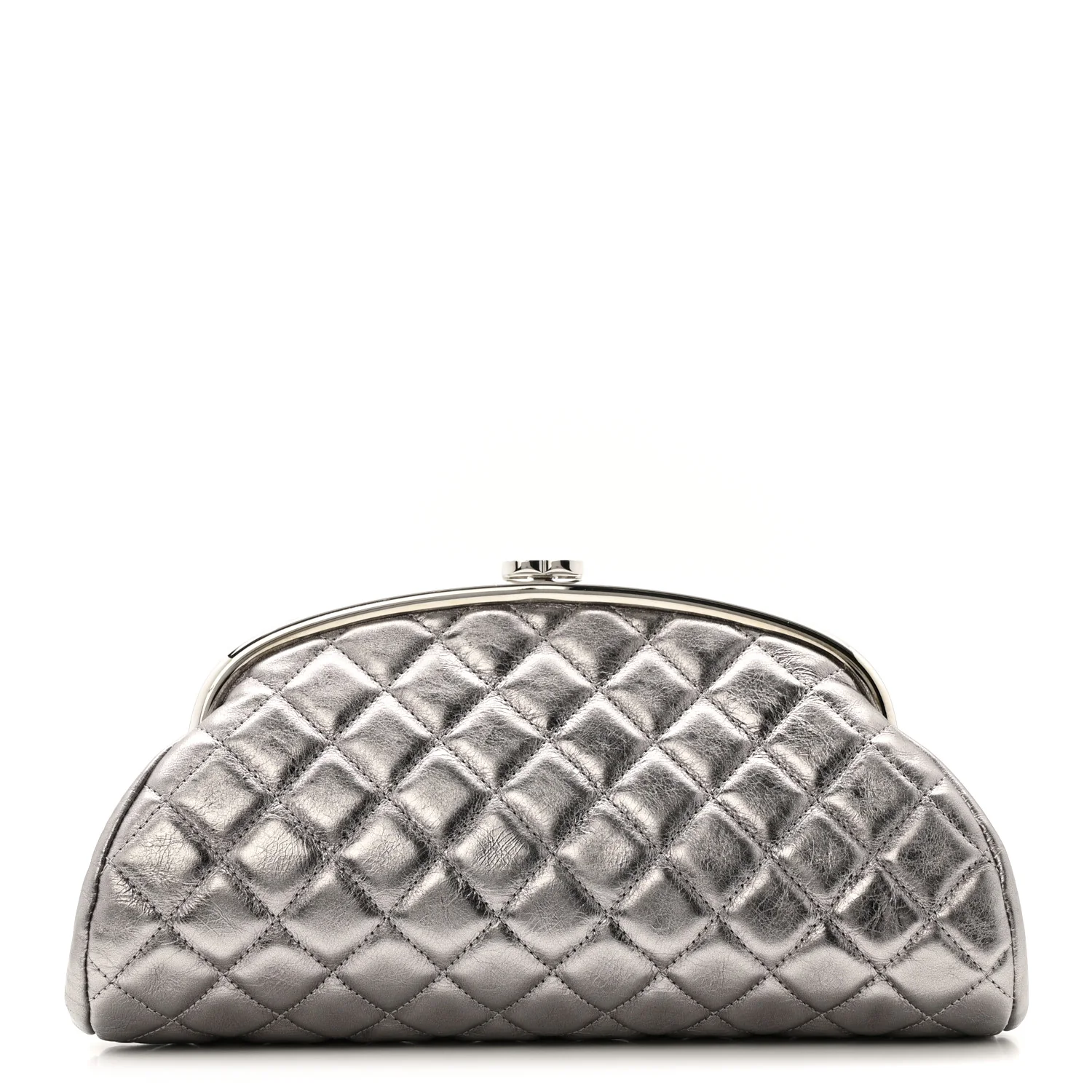 Metallic Aged Calfskin Quilted Timeless Clutch Silver