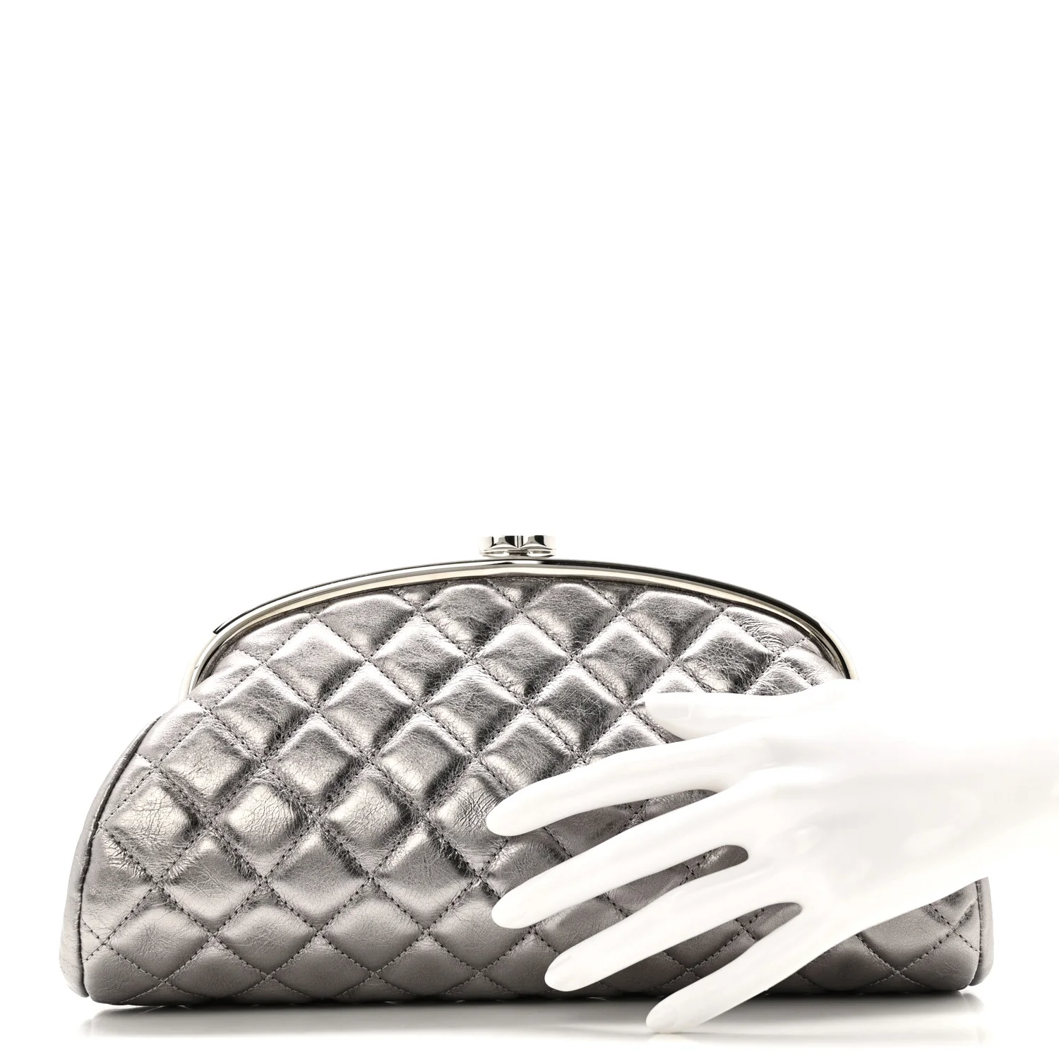 Metallic Aged Calfskin Quilted Timeless Clutch Silver - Image 2