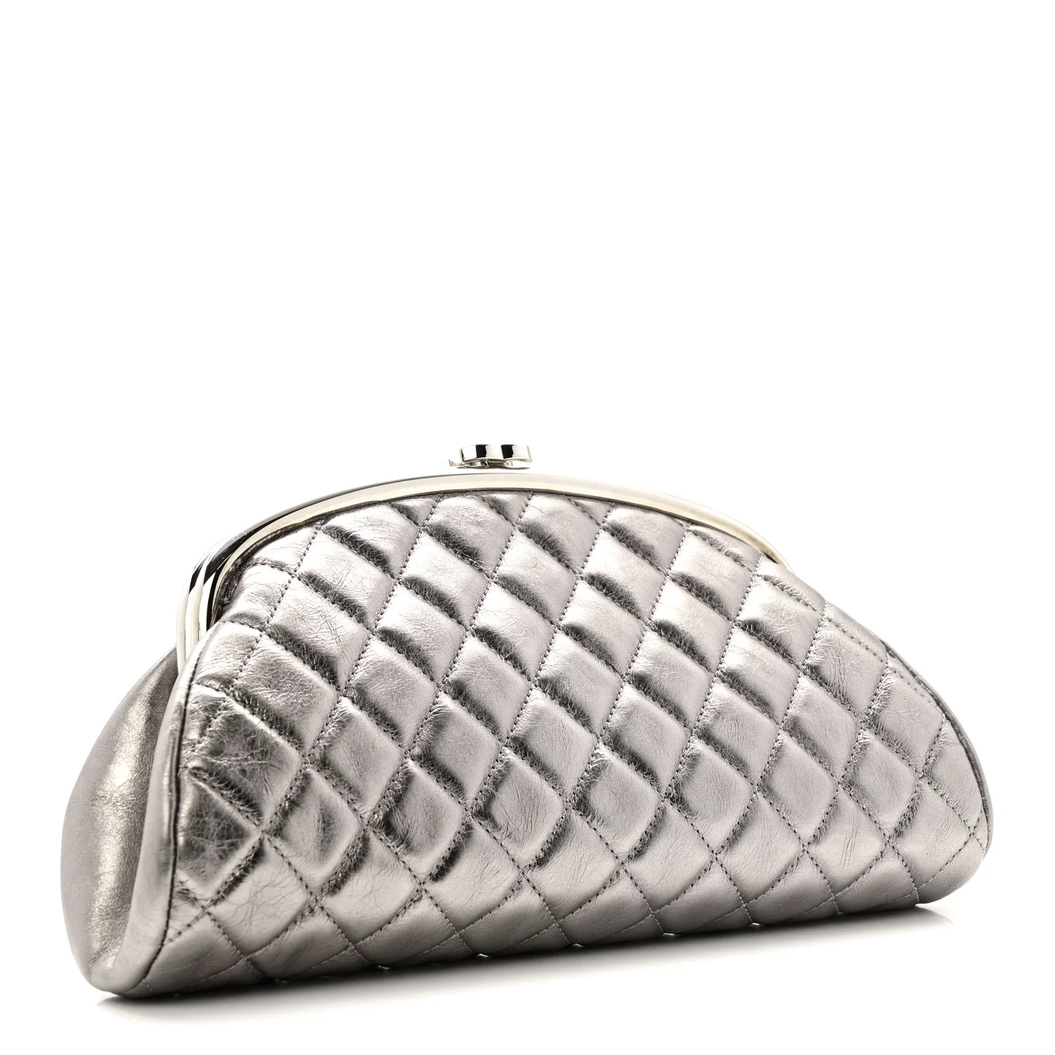 Metallic Aged Calfskin Quilted Timeless Clutch Silver - Image 3