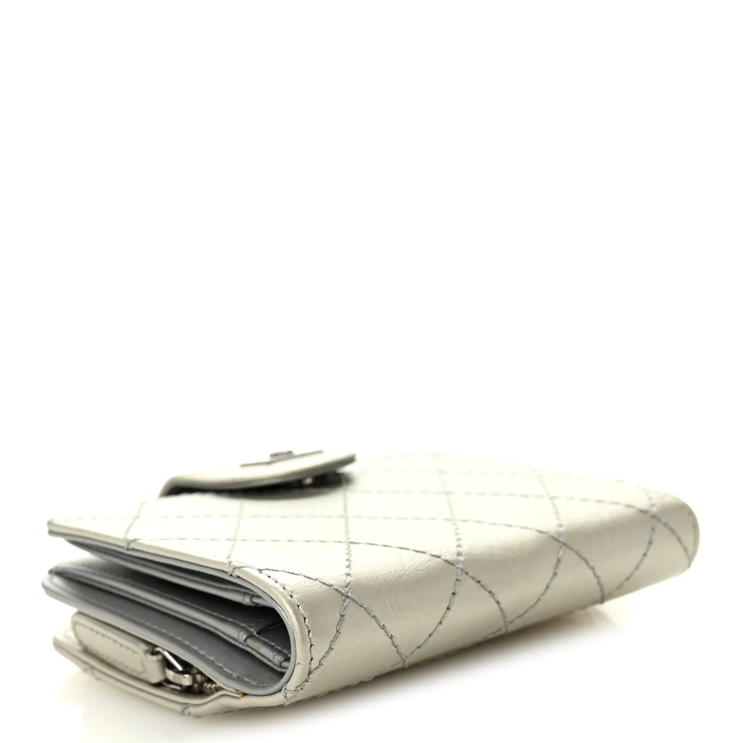 Metallic Aged Calfskin Stitched Reissue Compact Wallet Silver - Image 4
