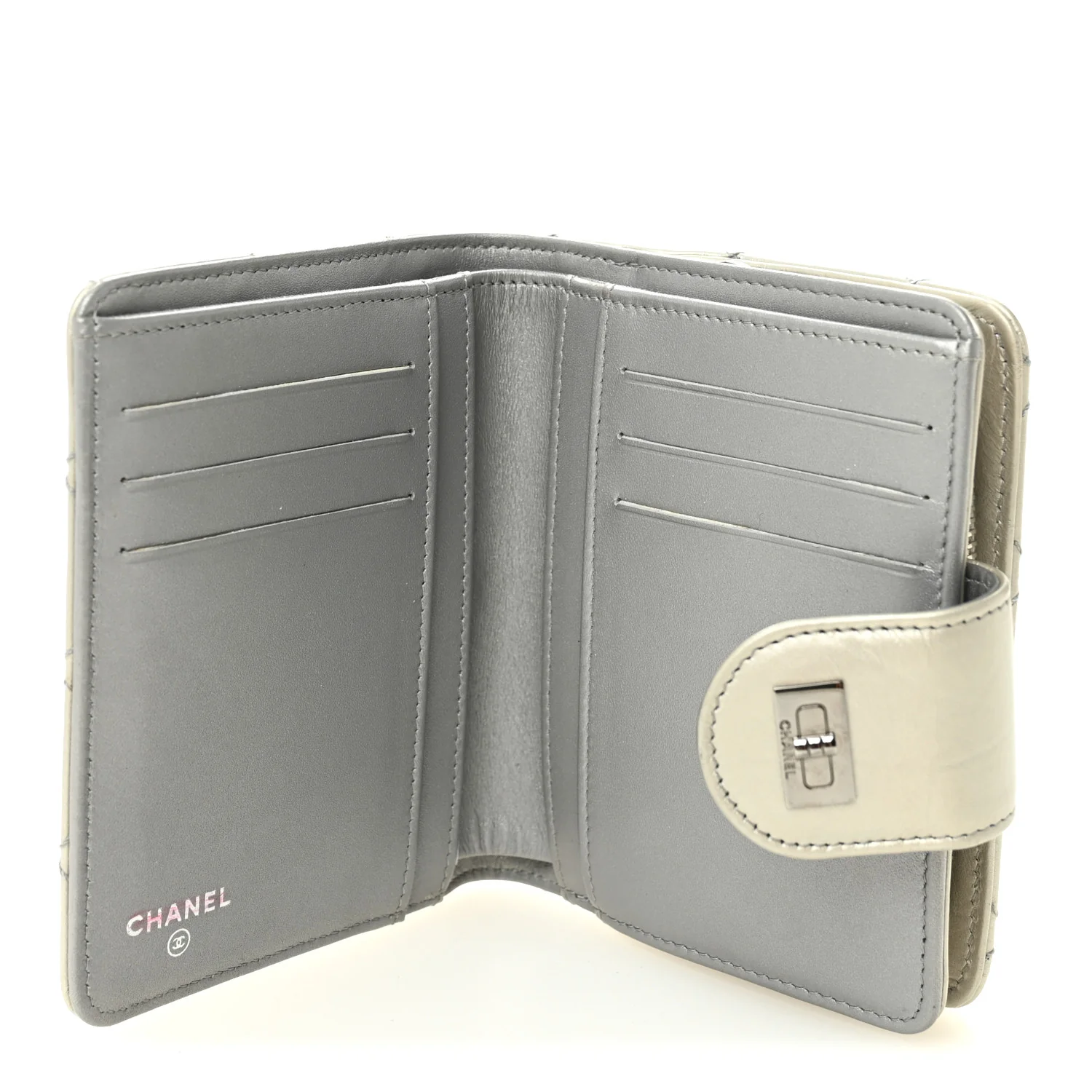 Metallic Aged Calfskin Stitched Reissue Compact Wallet Silver - Image 5
