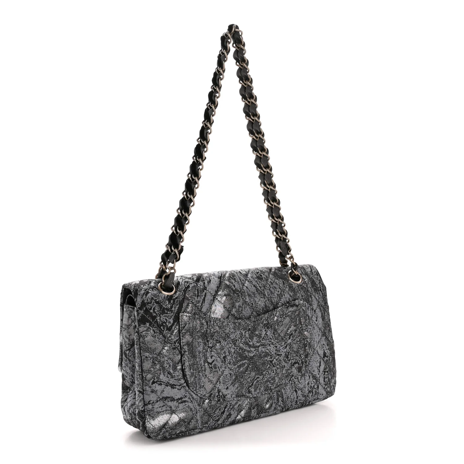 Metallic Brocade Quilted Medium Double Flap Dark Grey - Image 2