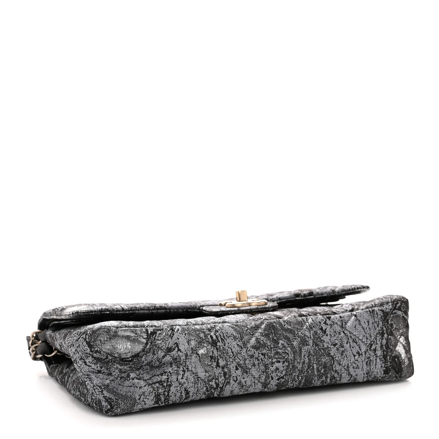 Metallic Brocade Quilted Medium Double Flap Dark Grey - Image 3