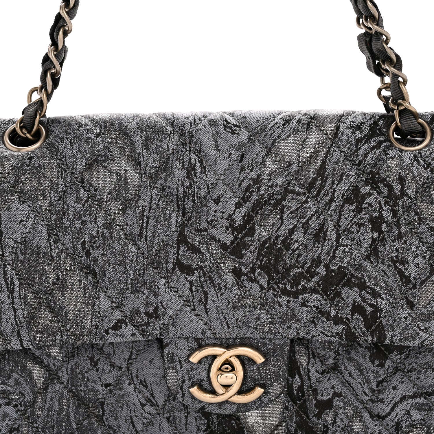 Metallic Brocade Quilted Medium Double Flap Dark Grey - Image 7