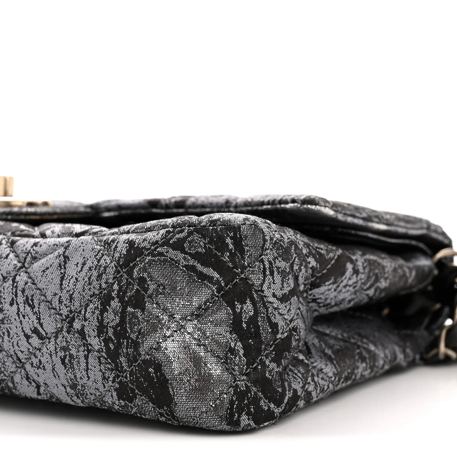 Metallic Brocade Quilted Medium Double Flap Dark Grey - Image 9