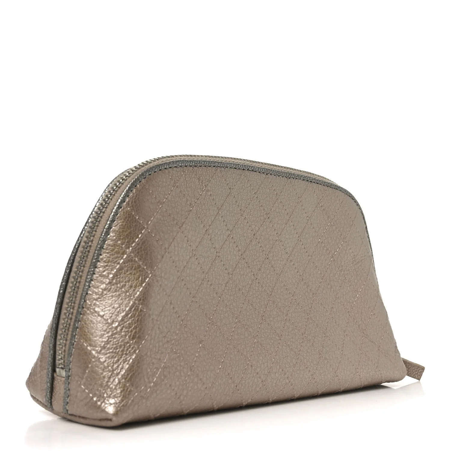 Metallic Calfskin Diamond Embossed Cosmetic Pouch Pink - Image 3