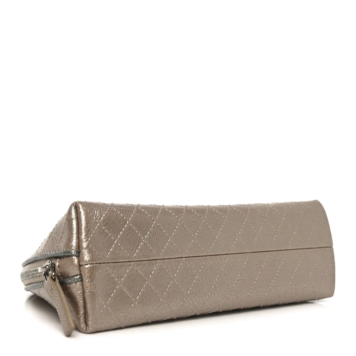 Metallic Calfskin Diamond Embossed Cosmetic Pouch Pink - Image 4