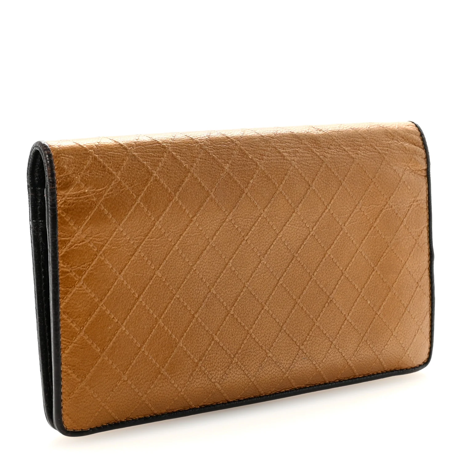 Metallic Calfskin Diamond Embossed Yen Wallet Gold - Image 3