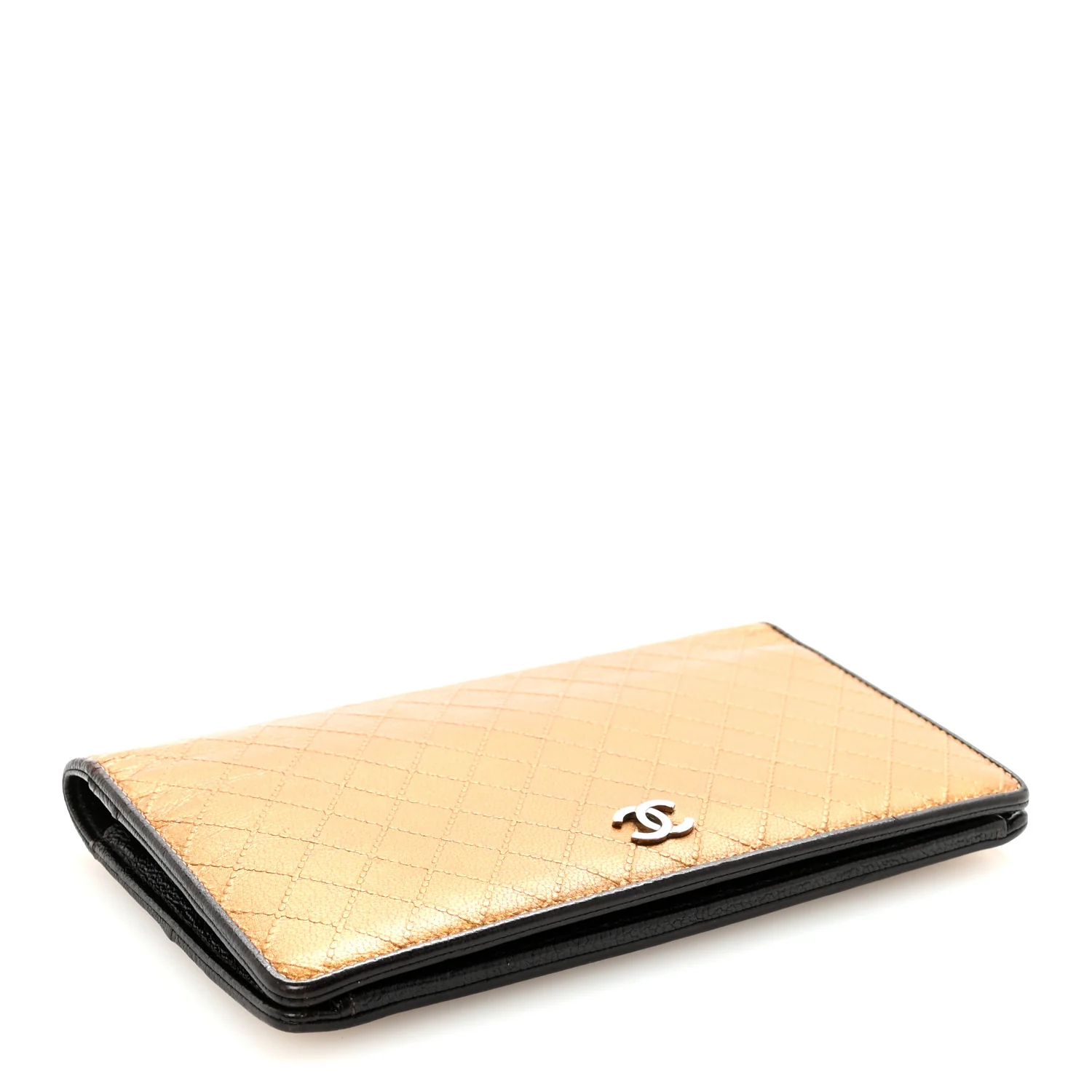 Metallic Calfskin Diamond Embossed Yen Wallet Gold - Image 4