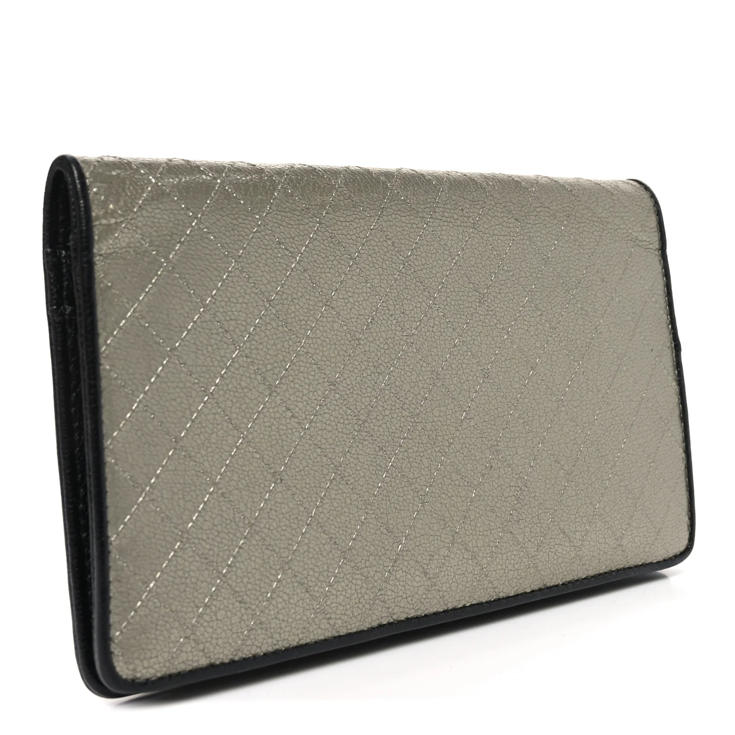 Metallic Calfskin Diamond Embossed Yen Wallet Grey - Image 3