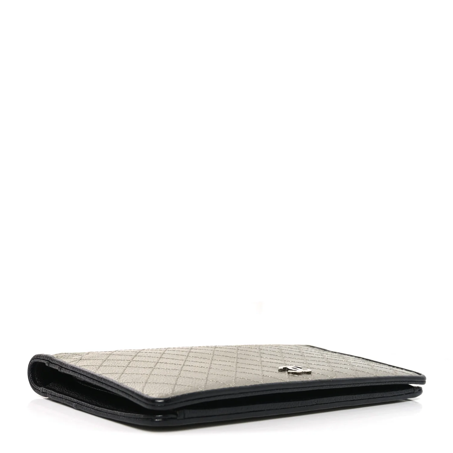 Metallic Calfskin Diamond Embossed Yen Wallet Grey - Image 4