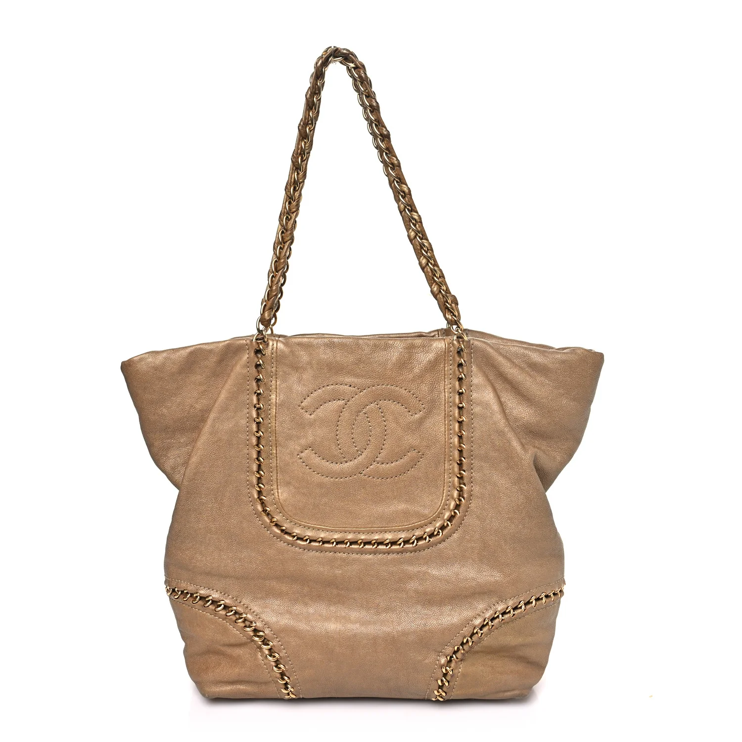 Metallic Calfskin Luxe Ligne Tote Gold