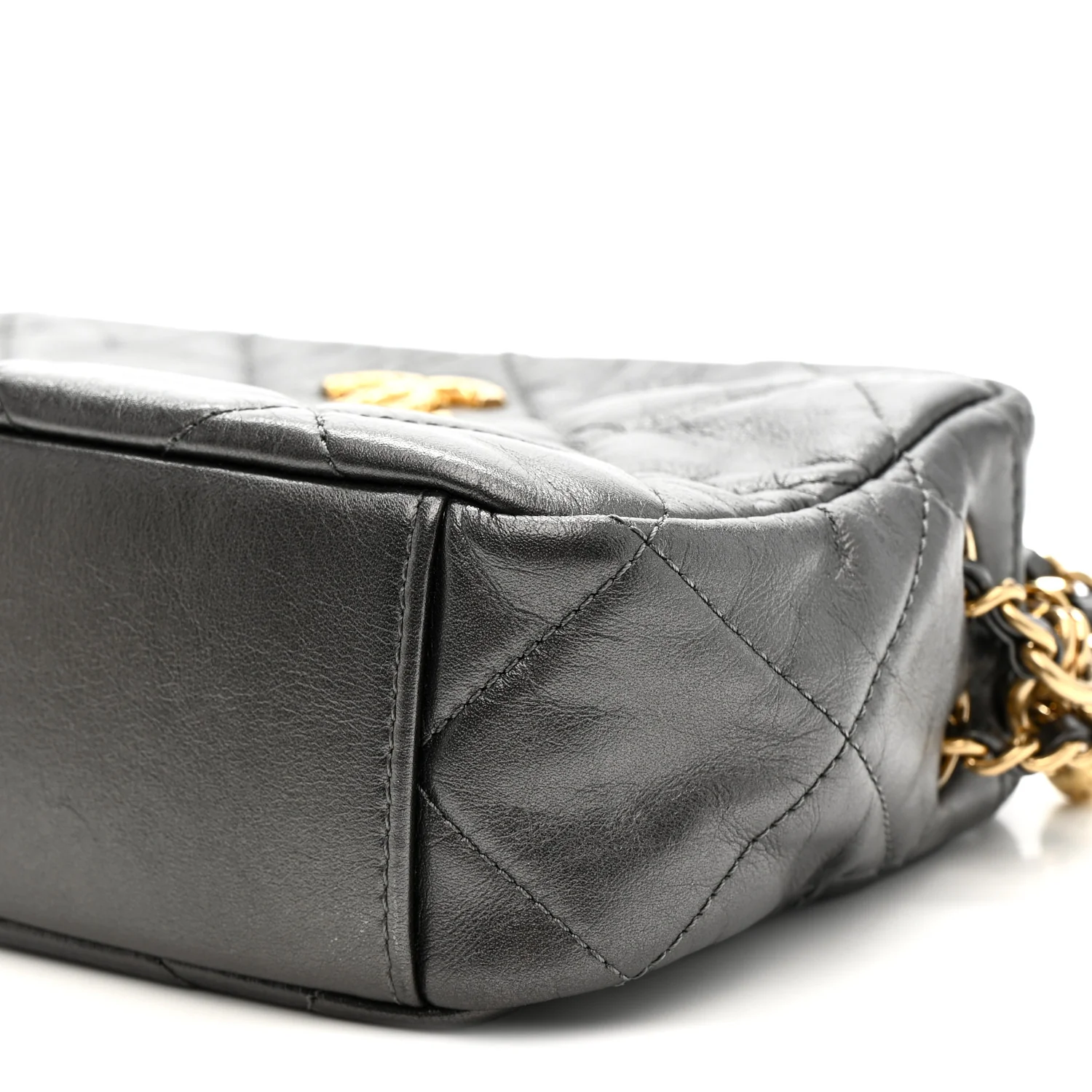 Metallic Calfskin Pearl Quilted CC Mini Camera Case Ruthenium - Image 10