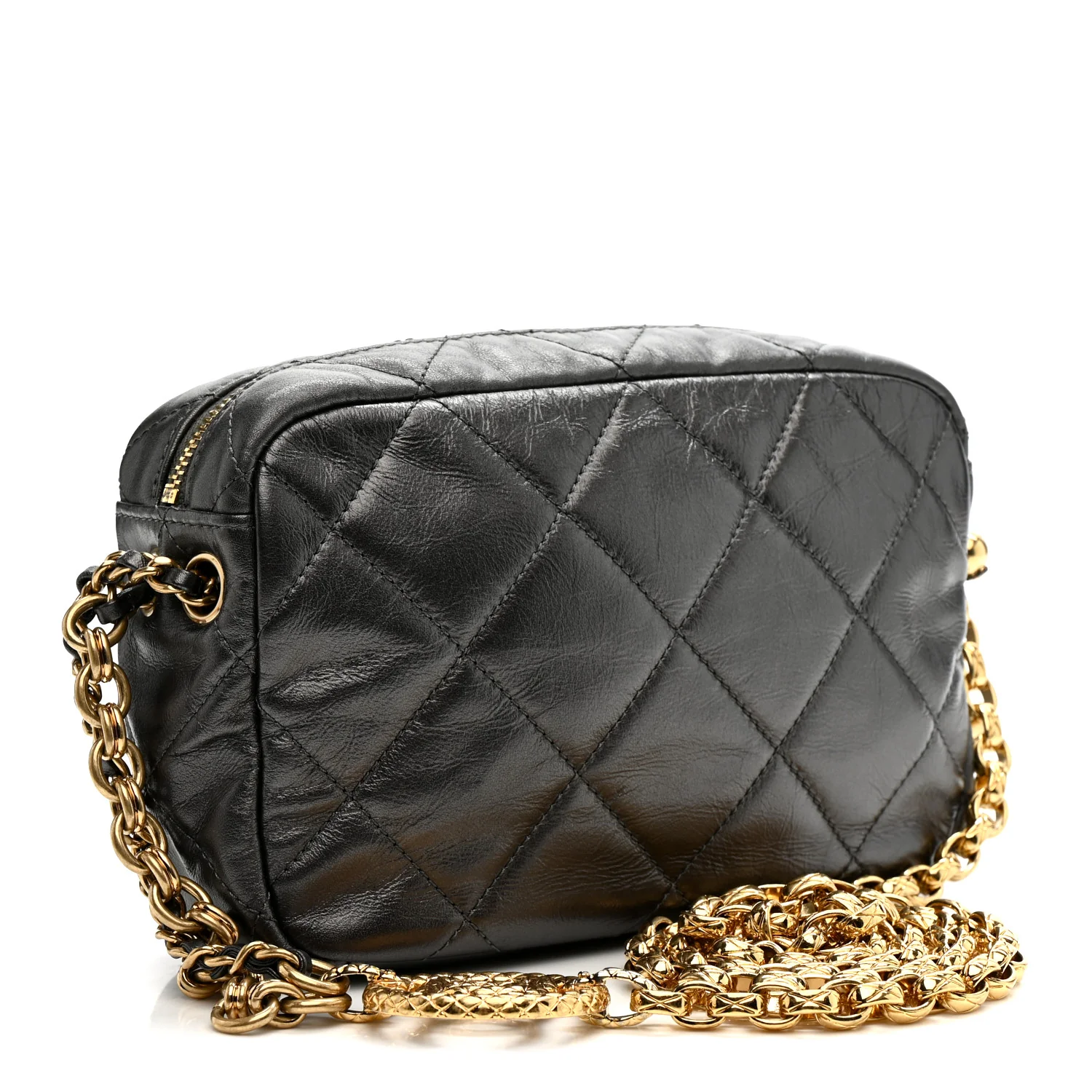 Metallic Calfskin Pearl Quilted CC Mini Camera Case Ruthenium - Image 3