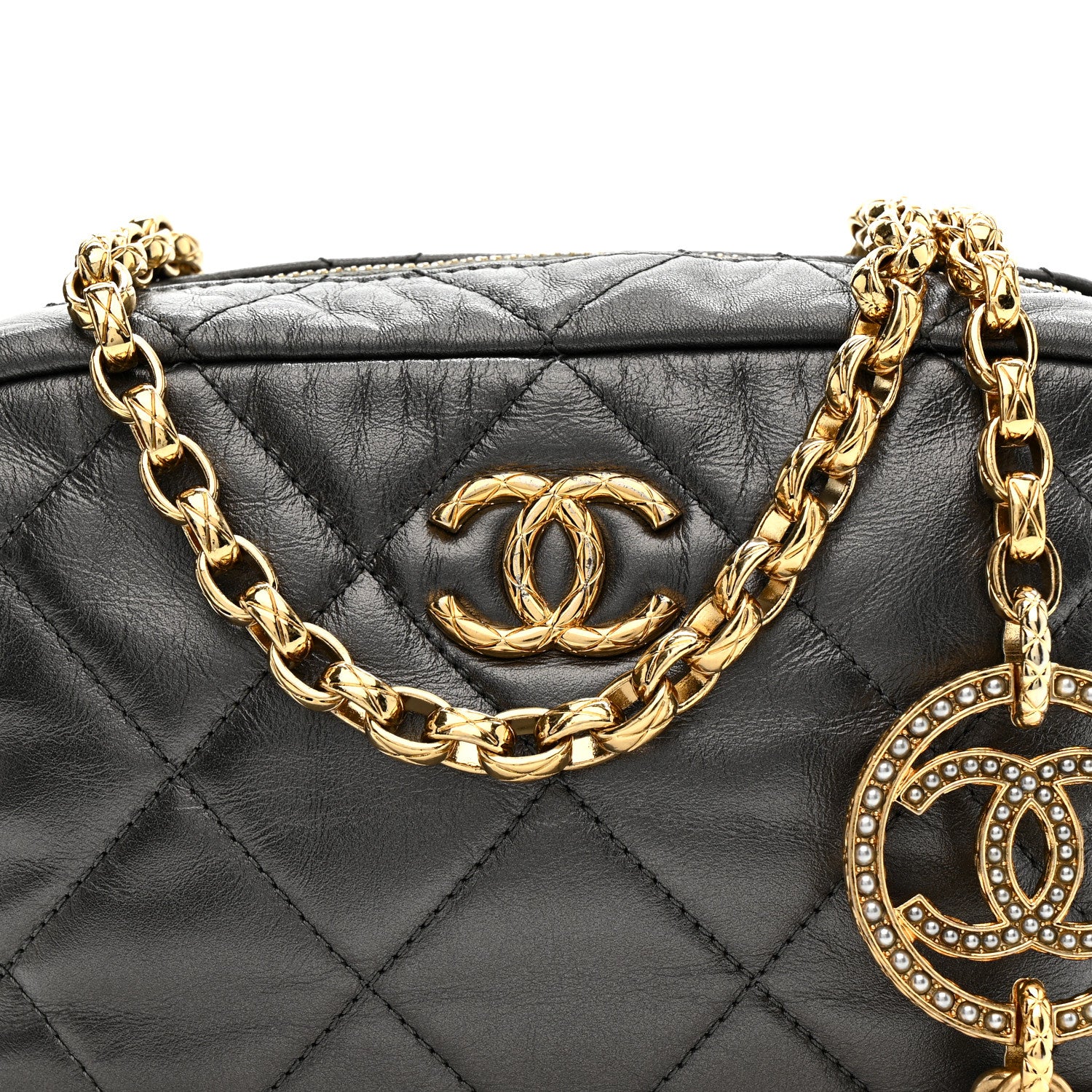 Metallic Calfskin Pearl Quilted CC Mini Camera Case Ruthenium - Image 8