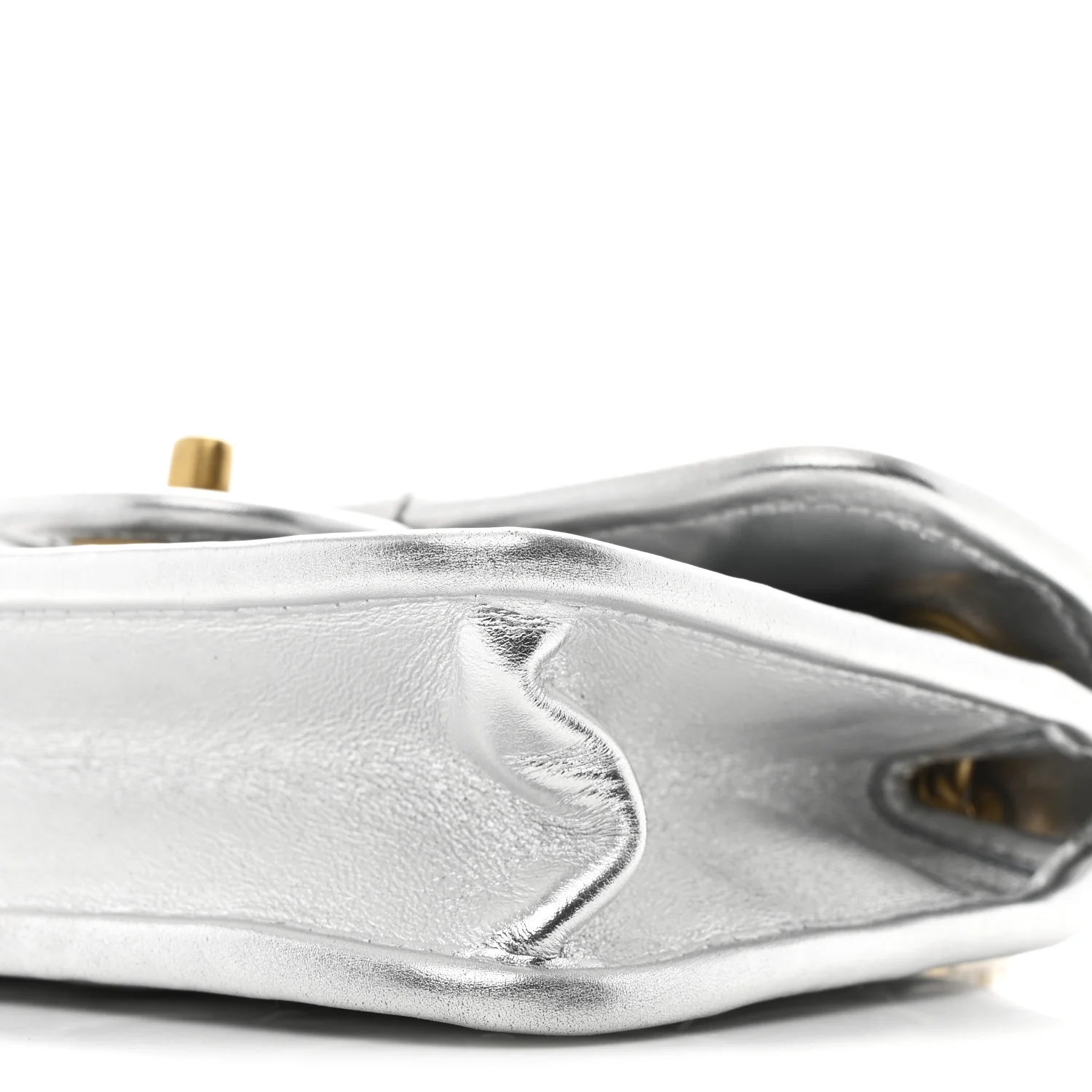Metallic Calfskin Quilted Braided Mini Rectangular Flap Silver - Image 10