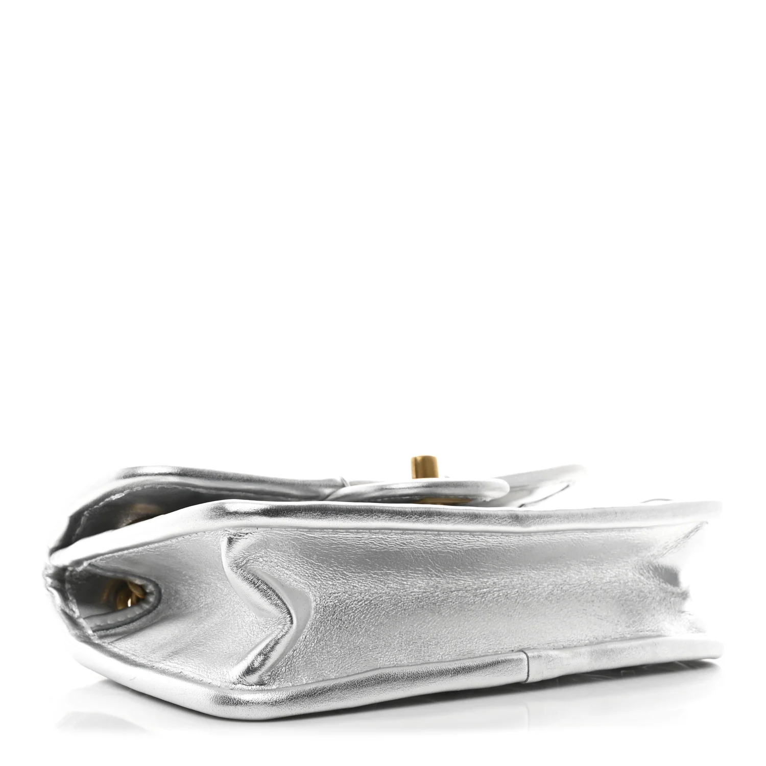 Metallic Calfskin Quilted Braided Mini Rectangular Flap Silver - Image 4