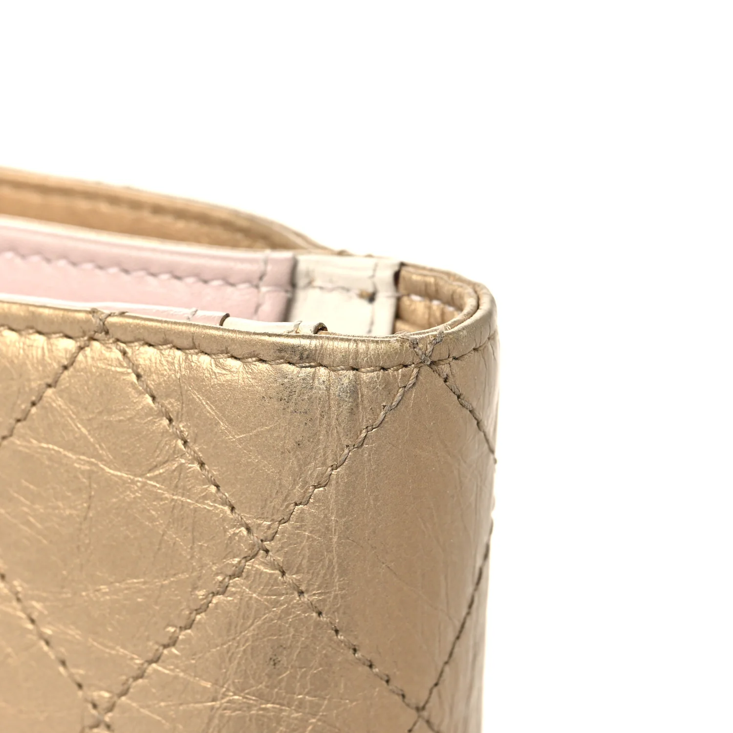 Metallic Calfskin Quilted Brilliant Zipped Pocket Wallet Gold - Image 11