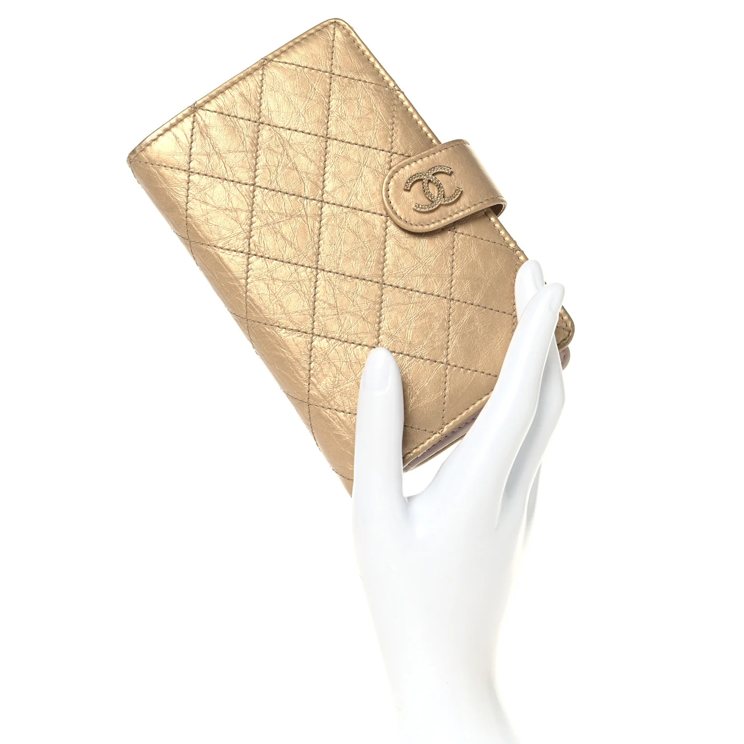 Metallic Calfskin Quilted Brilliant Zipped Pocket Wallet Gold - Image 2