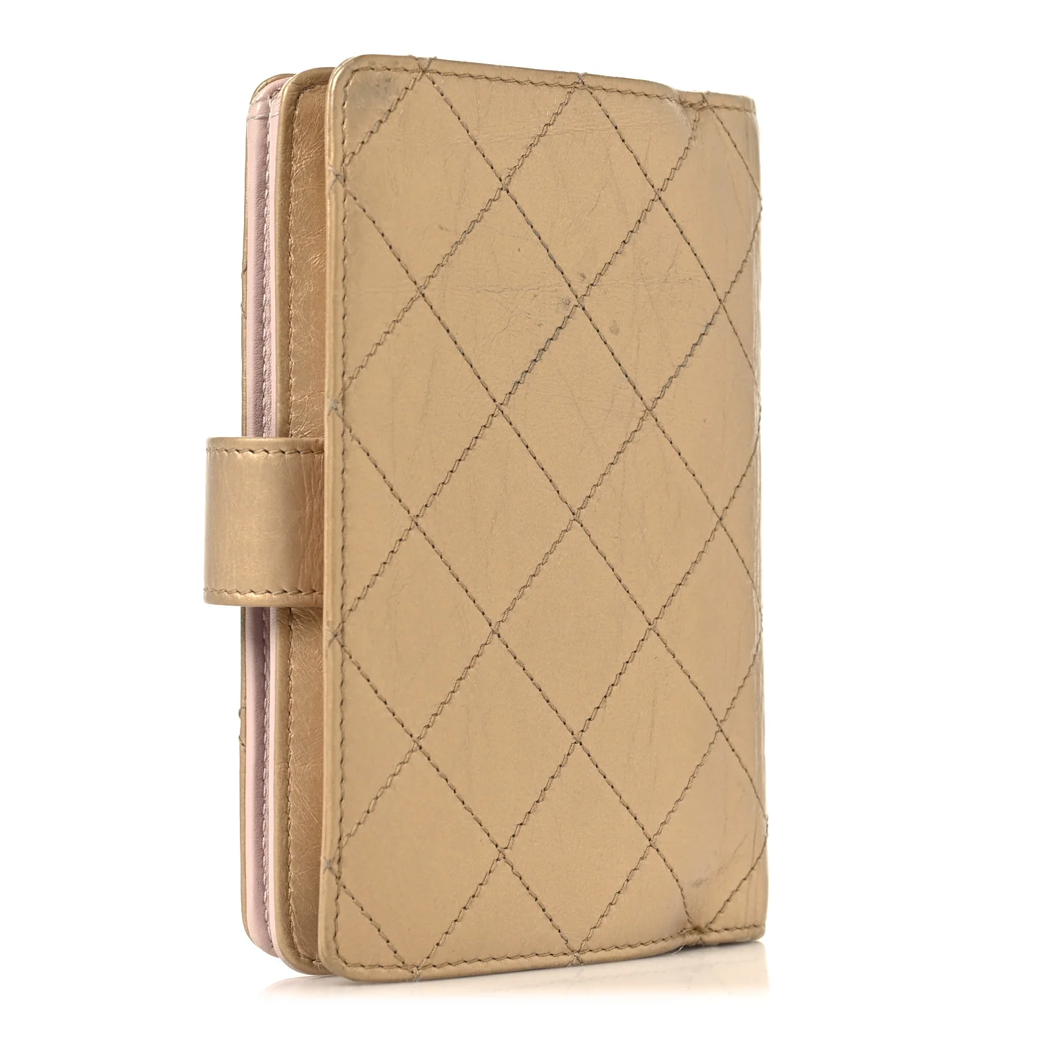 Metallic Calfskin Quilted Brilliant Zipped Pocket Wallet Gold - Image 3