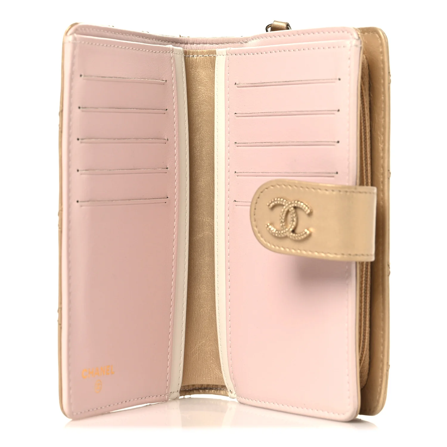 Metallic Calfskin Quilted Brilliant Zipped Pocket Wallet Gold - Image 5