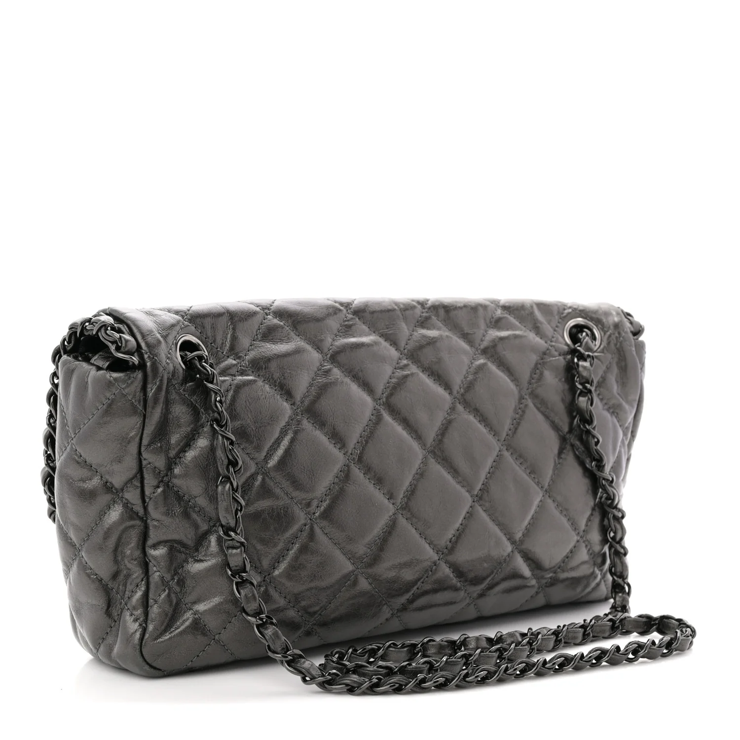 Metallic Calfskin Quilted Medium Chain Me Flap Grey - Image 3