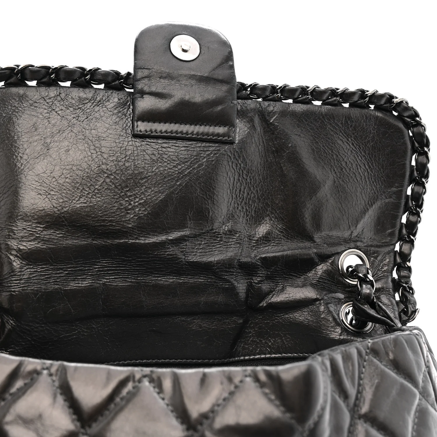 Metallic Calfskin Quilted Medium Chain Me Flap Grey - Image 13