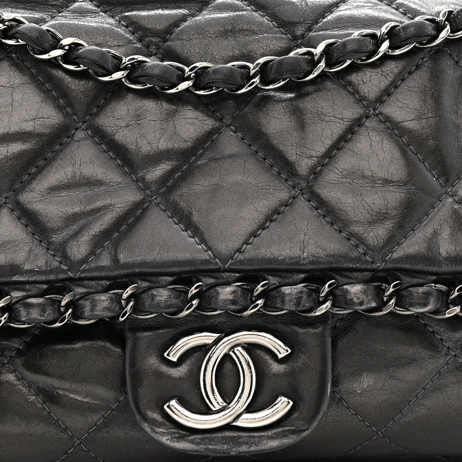 Metallic Calfskin Quilted Medium Chain Me Flap Grey - Image 8