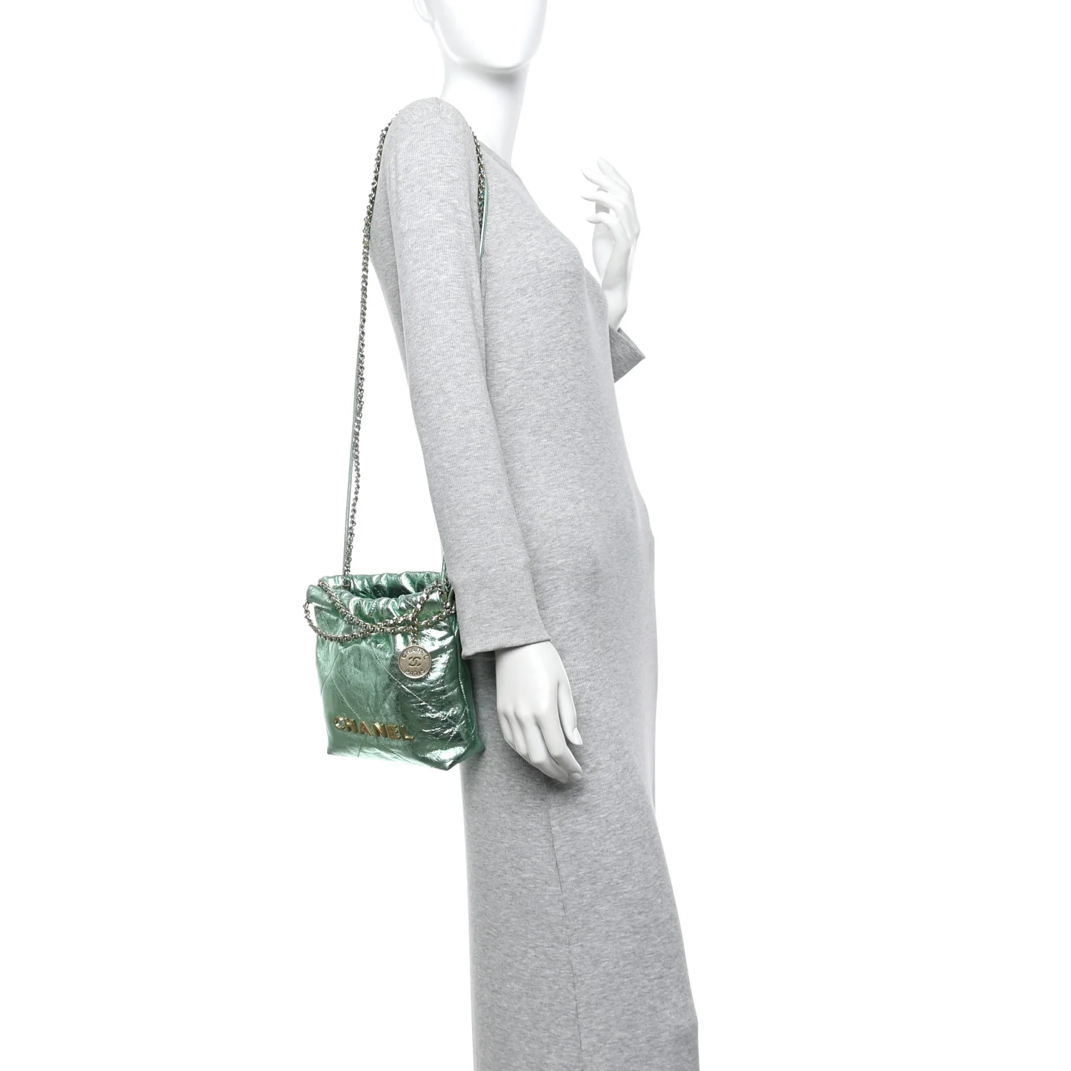Metallic Calfskin Quilted Mini Chanel 22 Green - Image 2