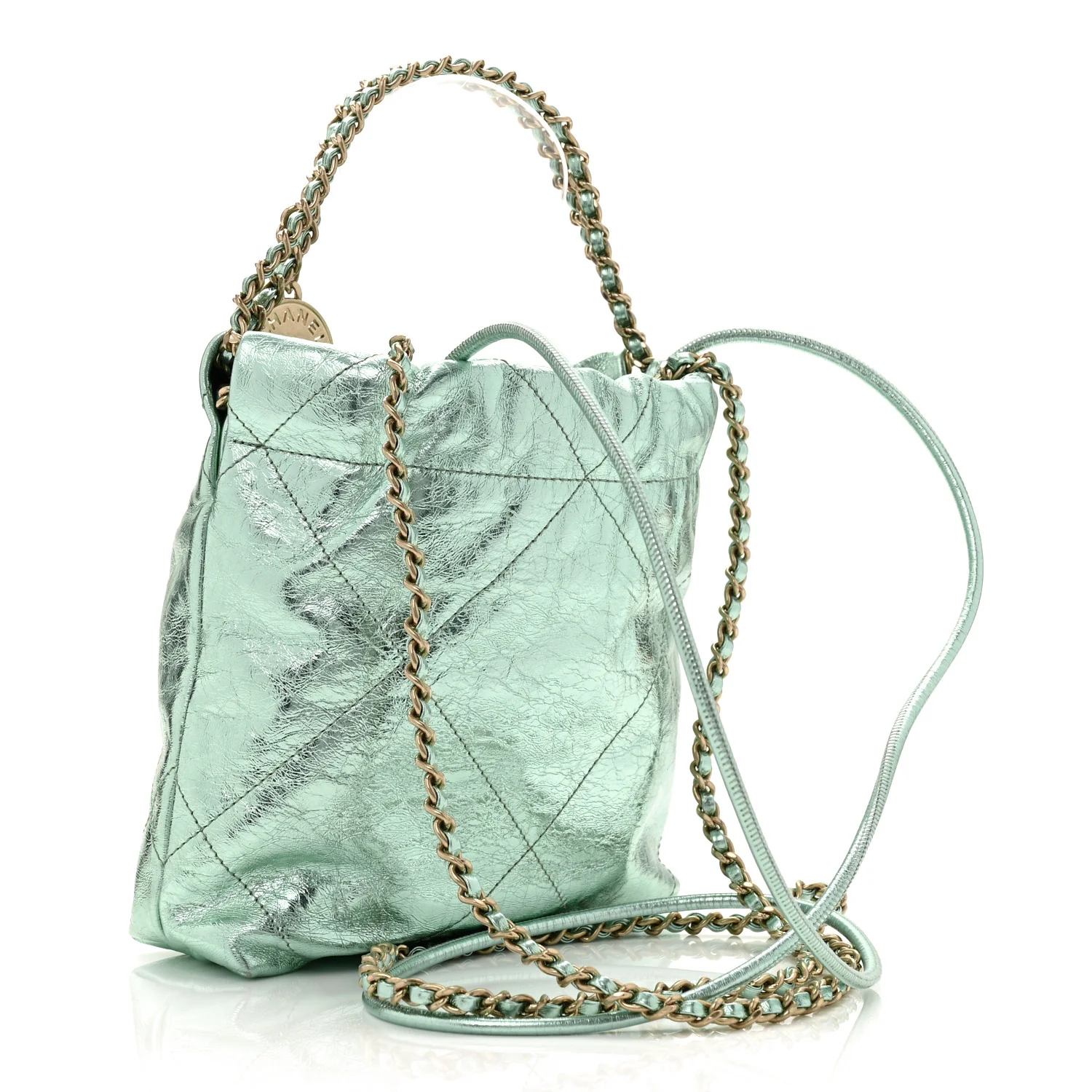 Metallic Calfskin Quilted Mini Chanel 22 Green - Image 3