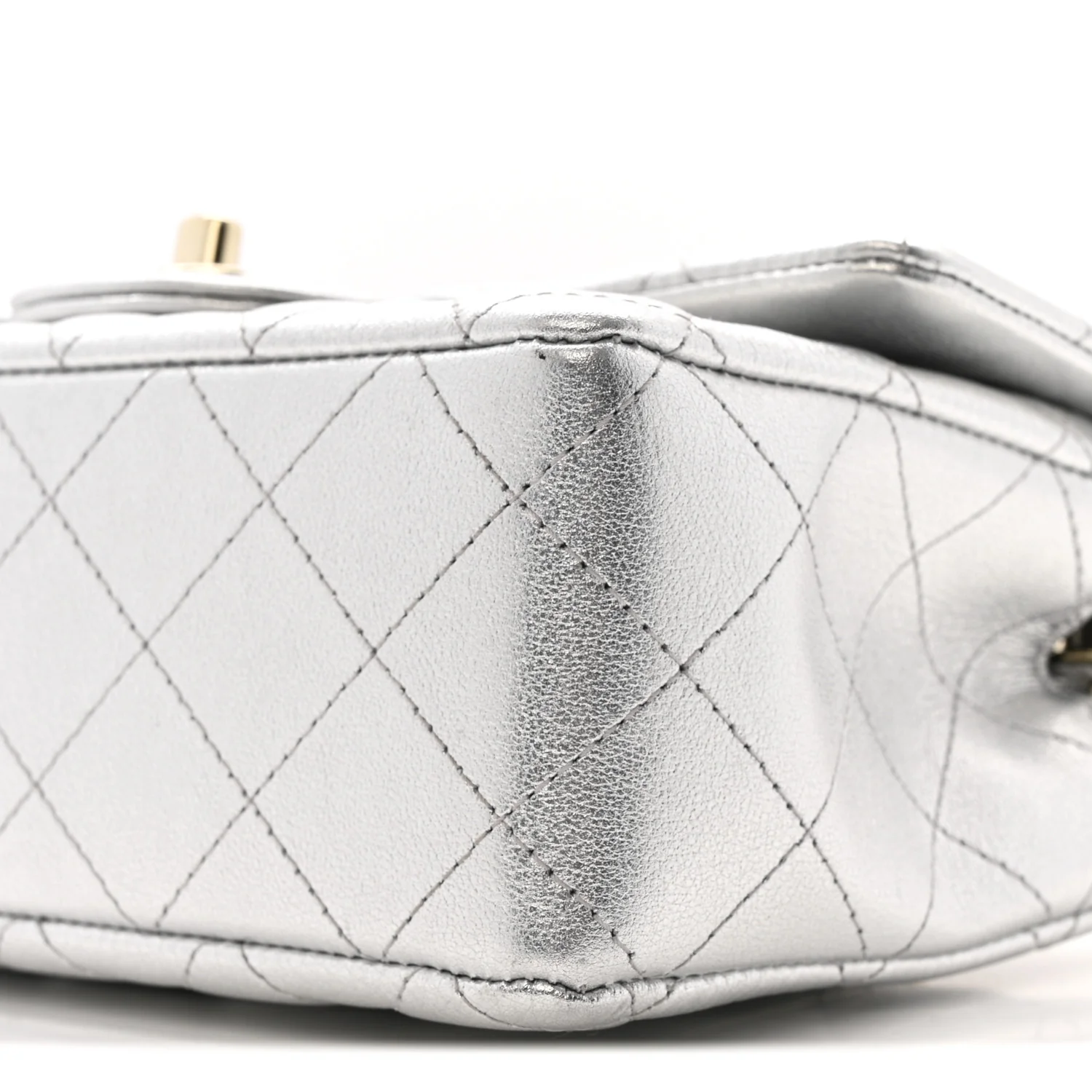 Metallic Calfskin Quilted Mini Rectangular Flap Silvery - Image 10