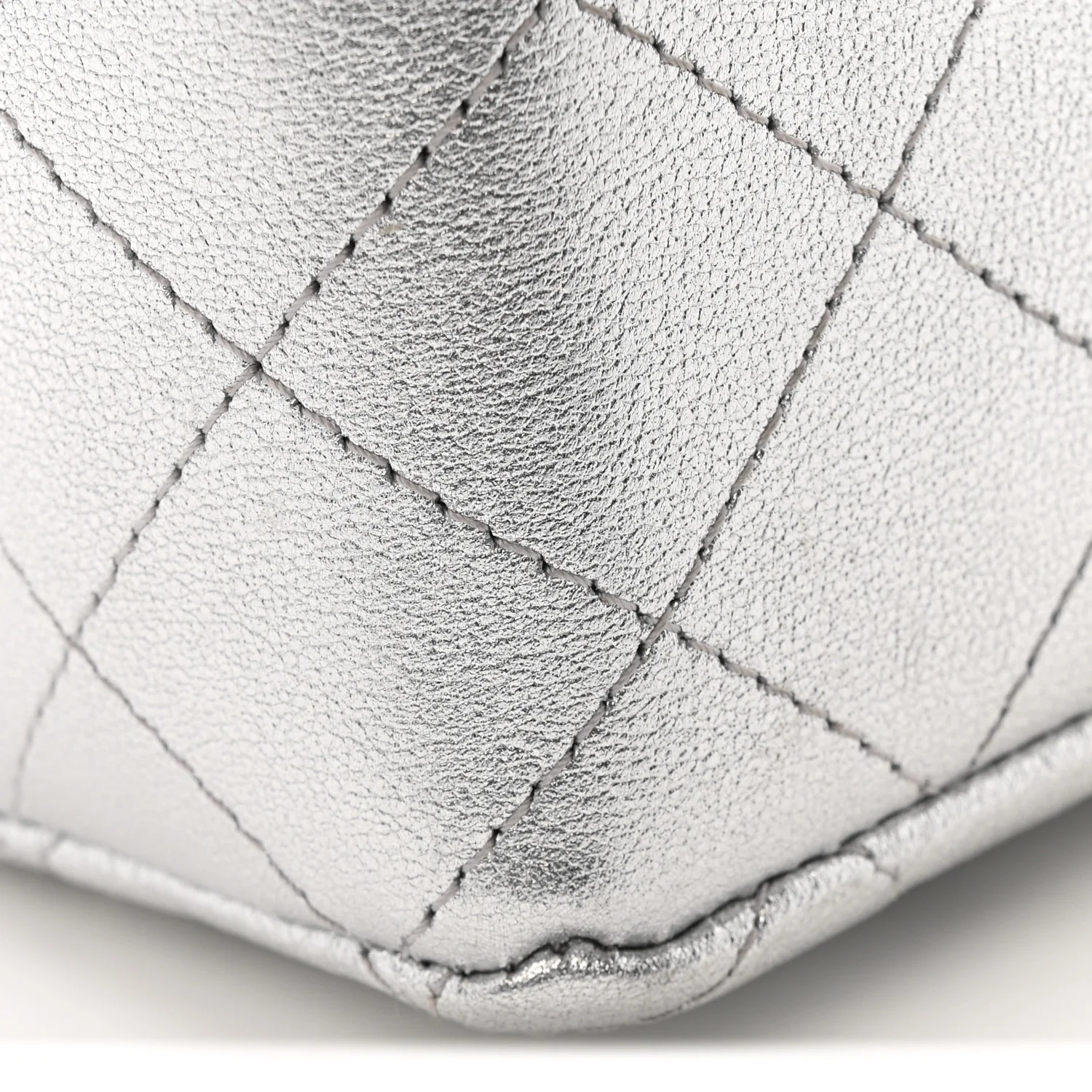 Metallic Calfskin Quilted Mini Rectangular Flap Silvery - Image 11